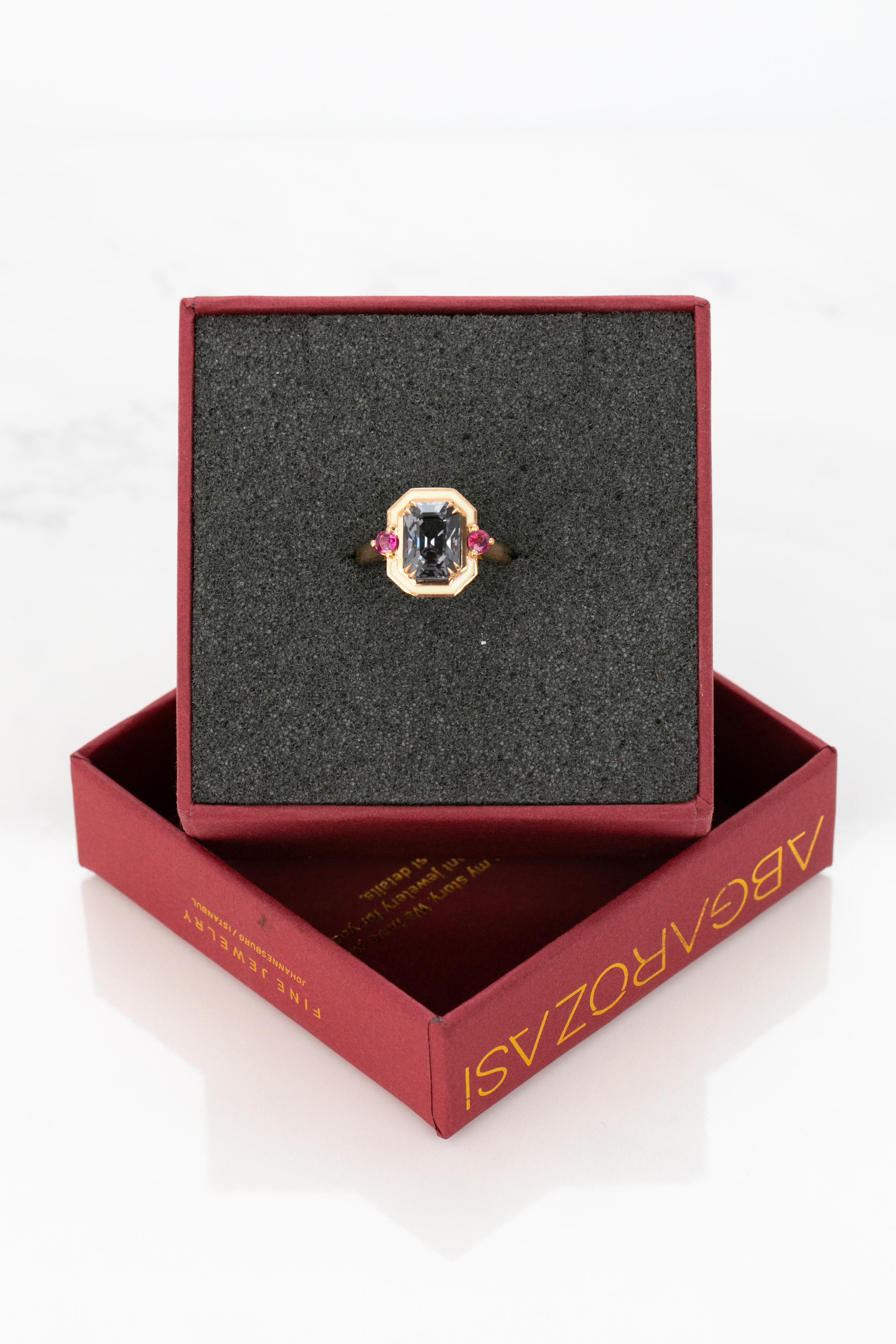 For Sale:  14K Gold 3.65 Ct Radiant Cut Spinal & Ruby Enameled Cocktail Ring 10