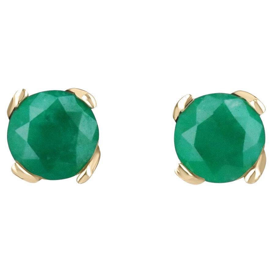 14K Gold 3,75tcw Rundschliff kolumbianische Smaragd-Ohrstecker 7,8 mm