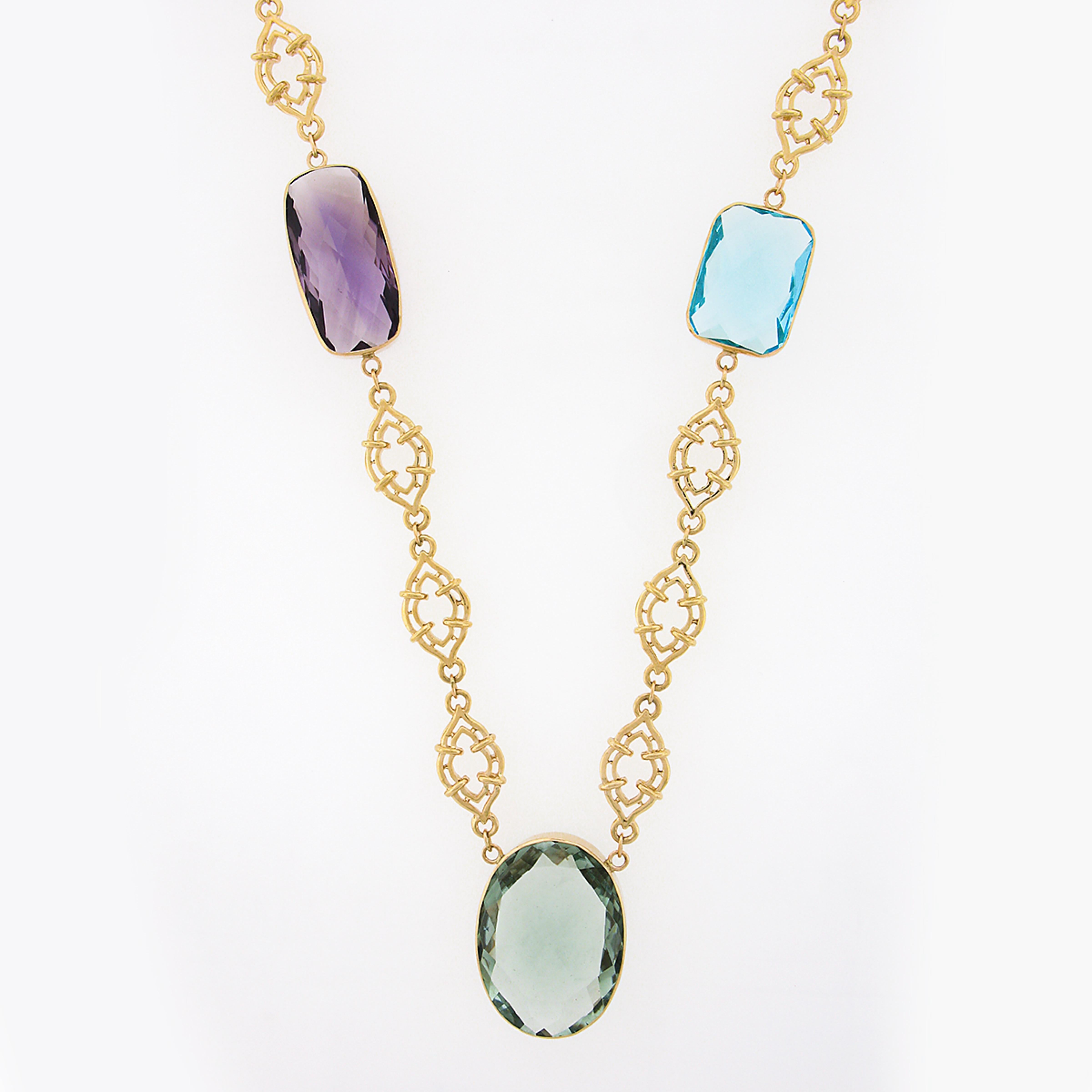 Women's 14k Gold Large Multicolor Natural Gemstone by the Yard Chain Necklace