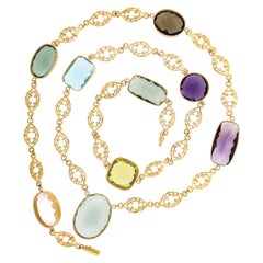 Vintage 14k Gold Large Multicolor Natural Gemstone by the Yard Chain Necklace