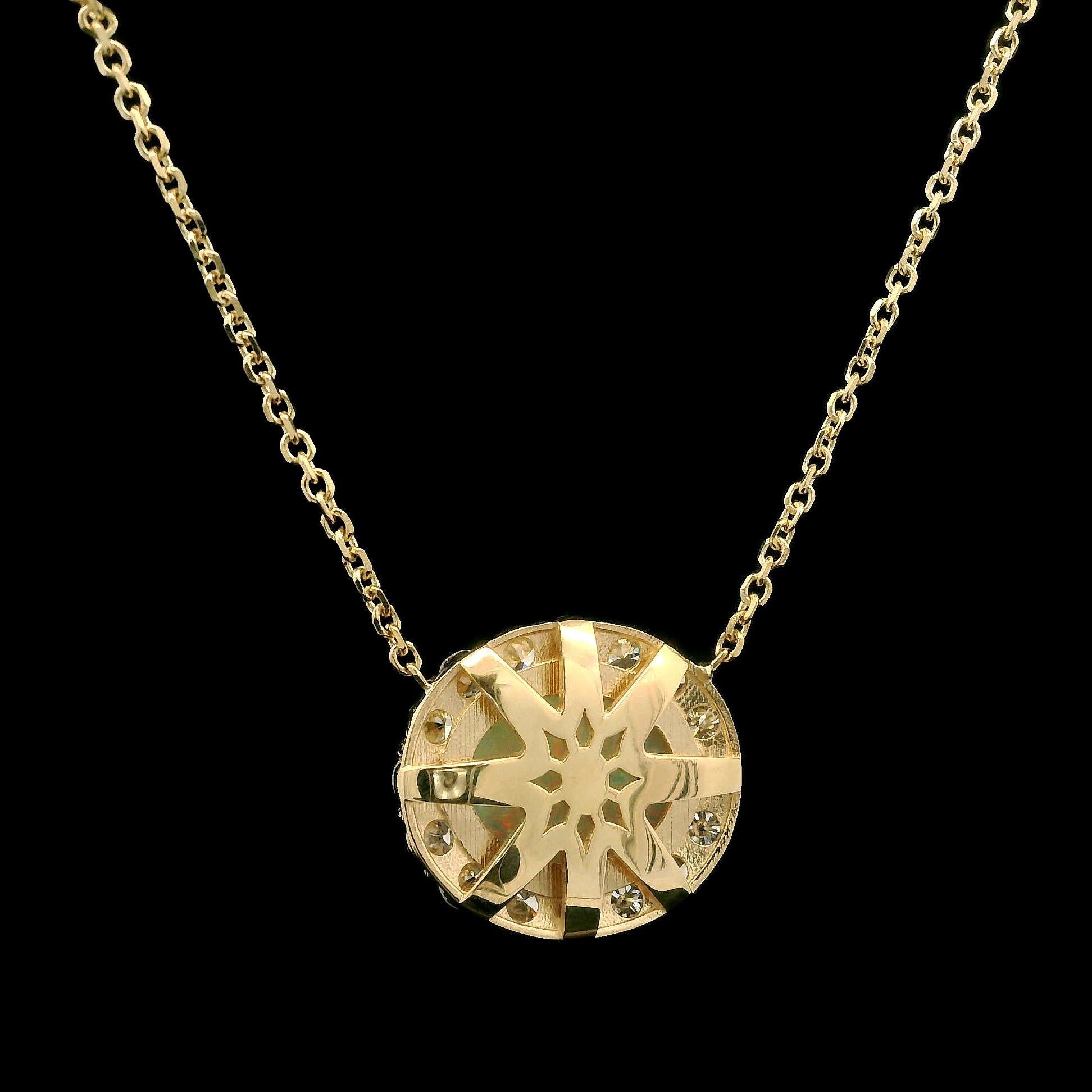 Cabochon 14k Gold 3.95ct Australian Opal Diamond Halo Pendant 18