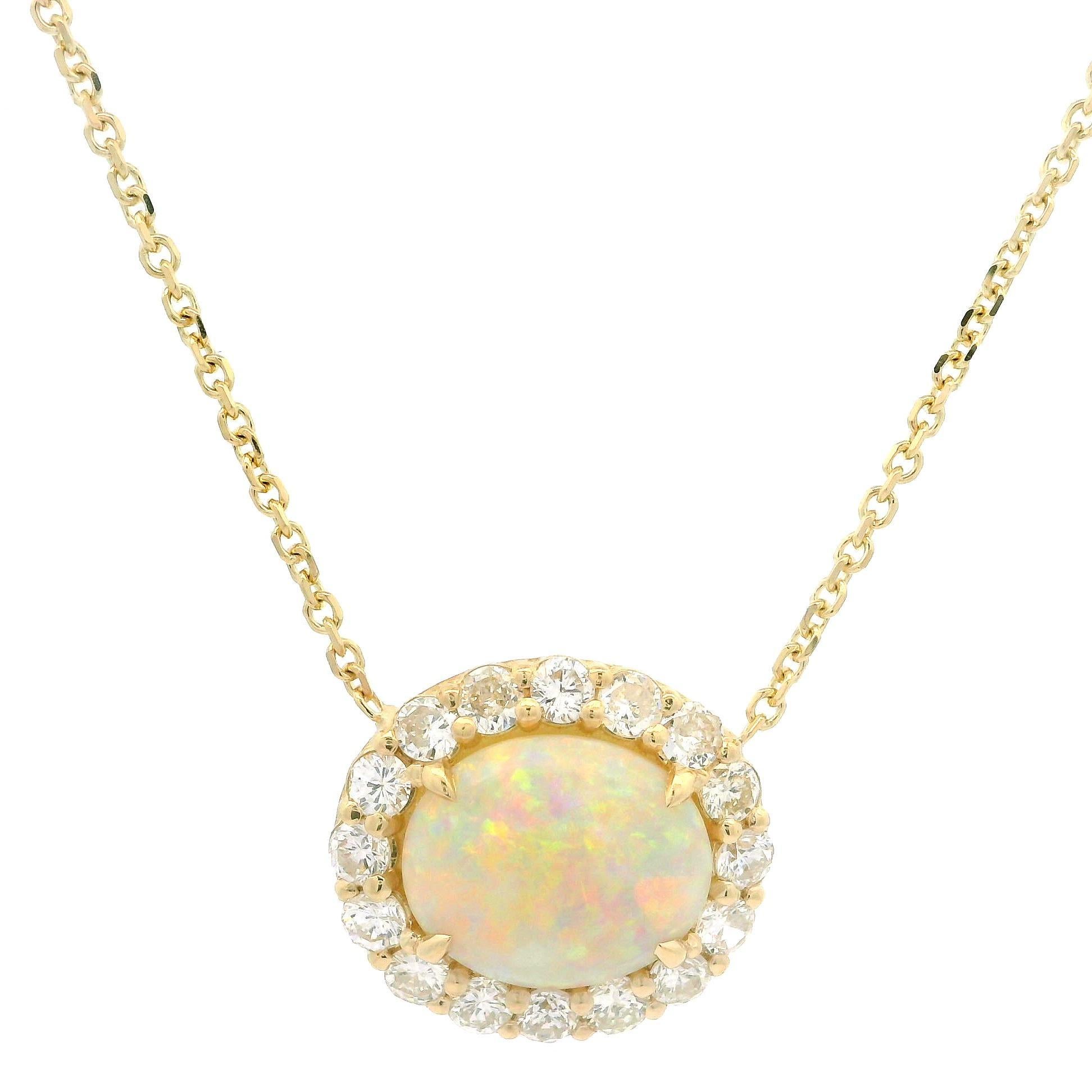 Women's 14k Gold 3.95ct Australian Opal Diamond Halo Pendant 18