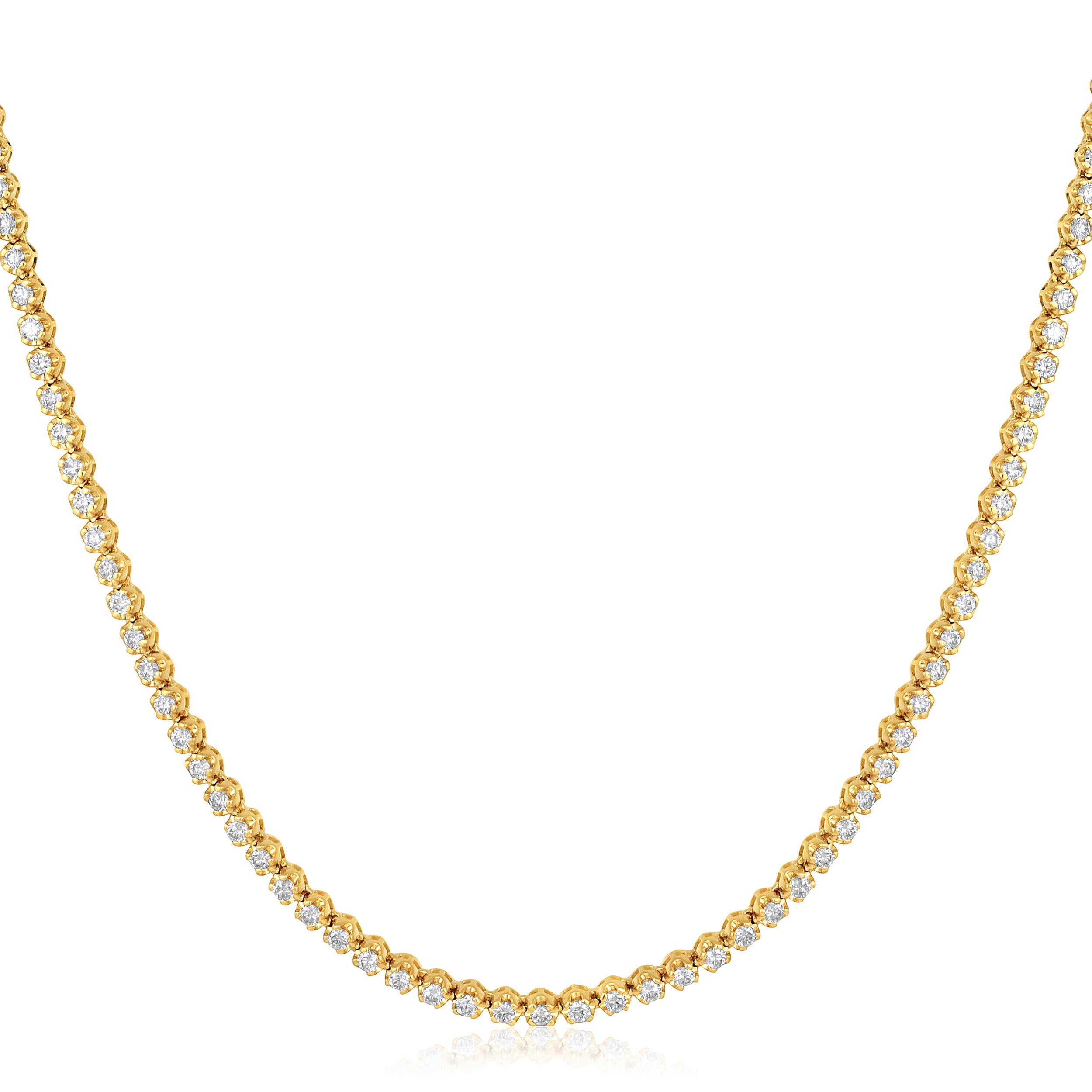 14K Gold 3ct natürlicher Diamant F-SI 2,9mm Buttercup Tiger Prong Tennis Halskette (Brillantschliff) im Angebot