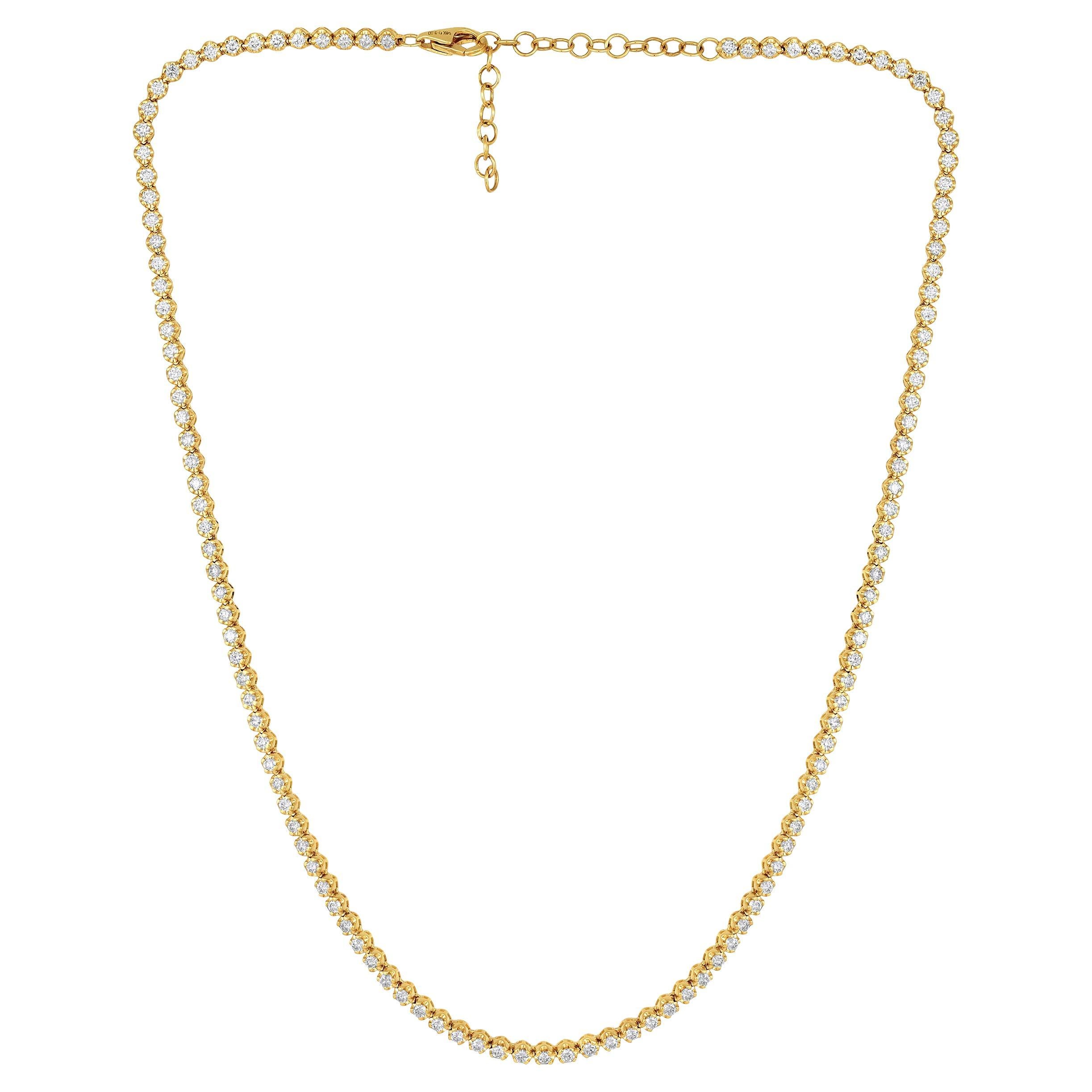 14K Gold 3ct natürlicher Diamant F-SI 2,9mm Buttercup Tiger Prong Tennis Halskette