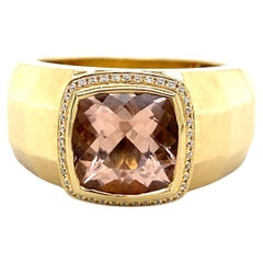 14k Gold 4 Carat Morganite 0.20 Carat Diamond Ring