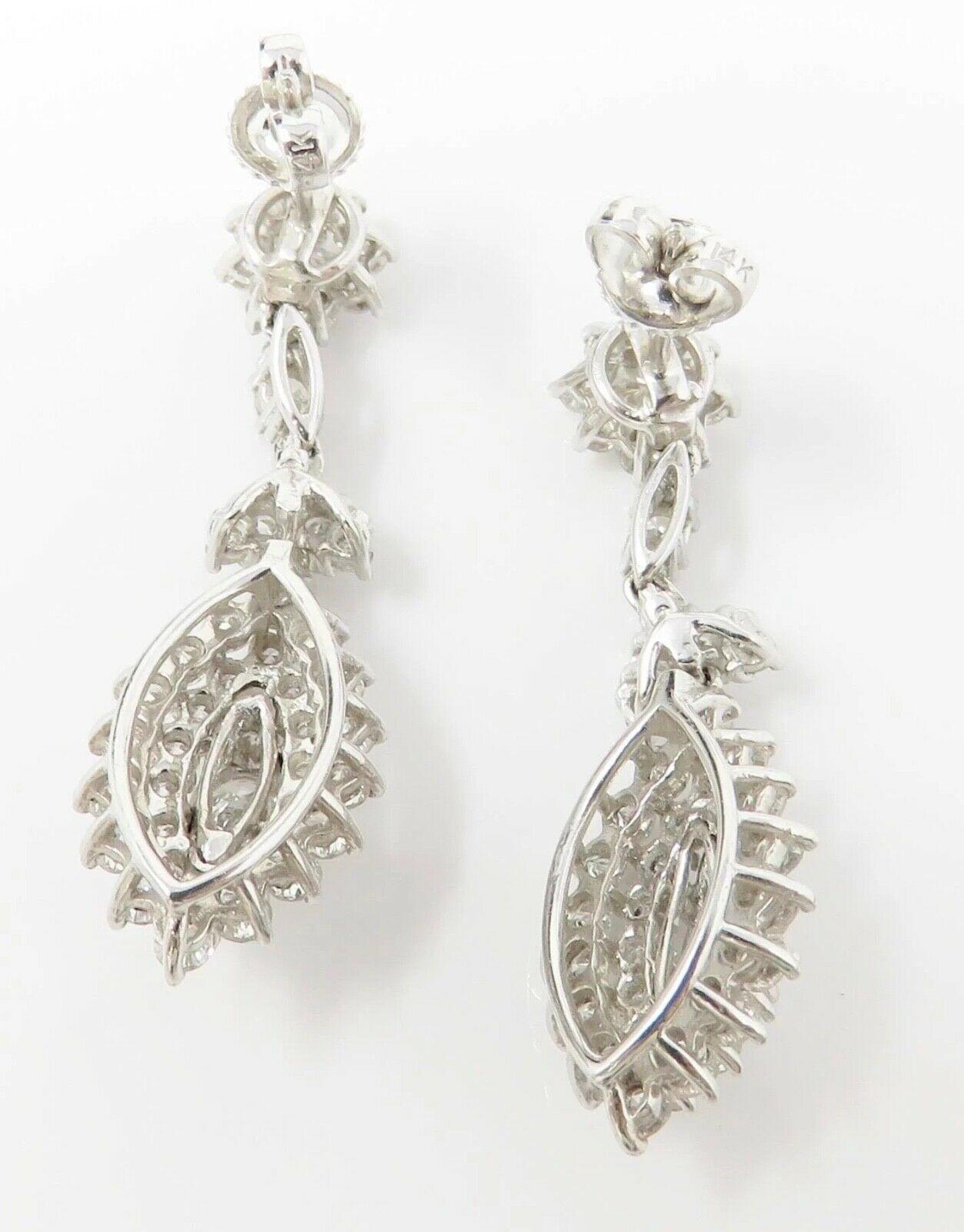 14 Karat Gold 4.00 Carat F VS Diamond Dangle Drop Pendant Earrings For Sale 1