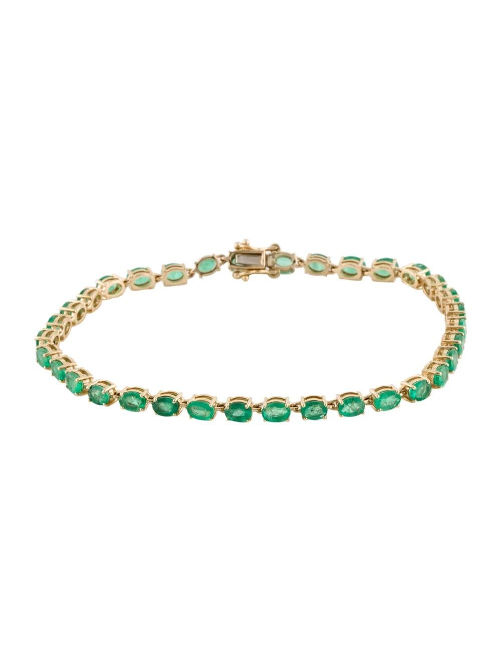 Introducing a captivating 14K Yellow Gold Bracelet featuring a remarkable 4.42 Carat Faceted Oval Emerald, exuding sophistication and timeless elegance.

Specifications:

* Metal Type: 14K Yellow Gold
* Gemstone:
* Emerald
* Carat Weight: 4.42
*
