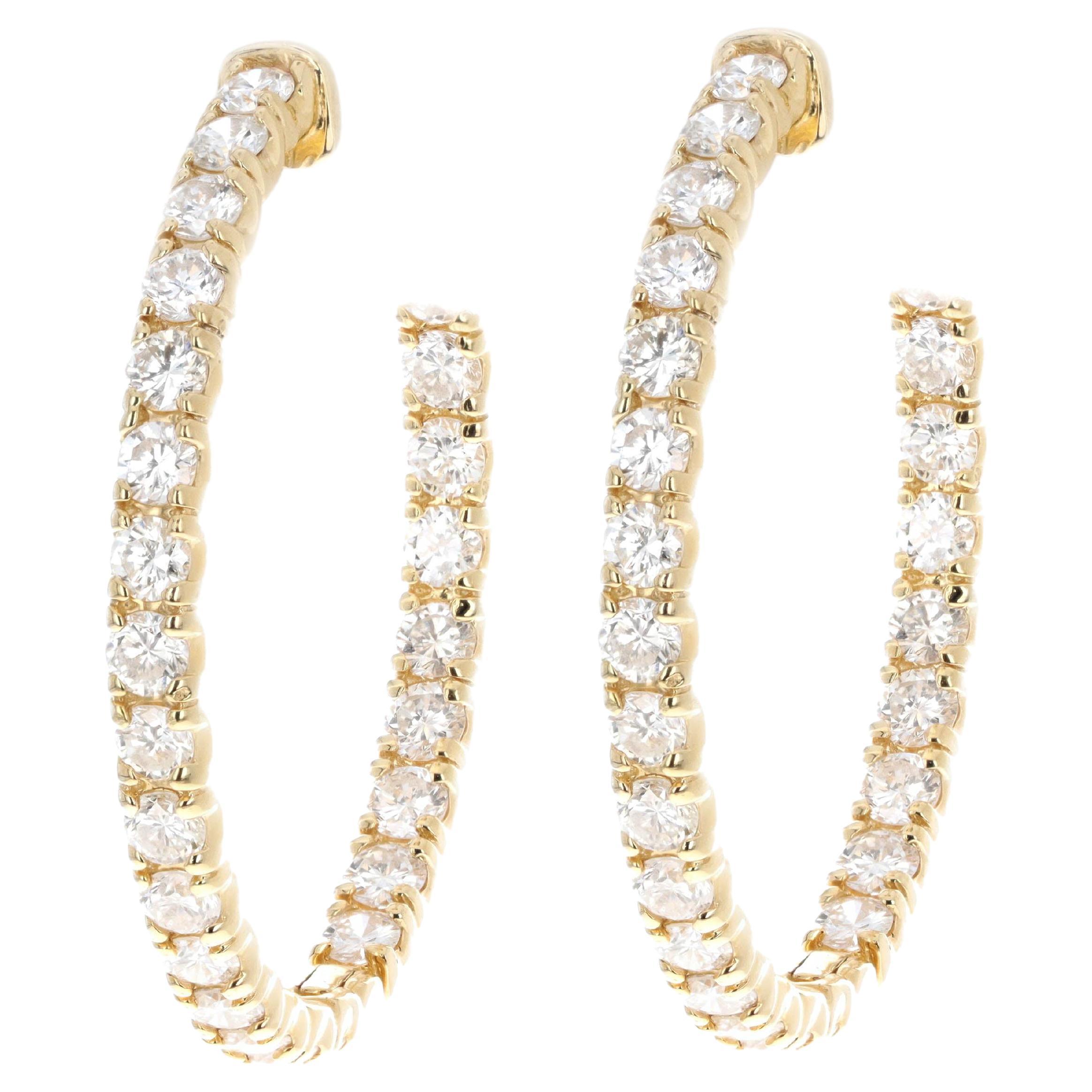 14K Gold 4.61 Carat Total Weight Round Brilliant Cut Diamond Inside-Out Hoops For Sale
