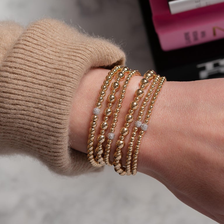 14 Karat Gold Bead Bracelet with Diamond Bead For Sale at 1stDibs