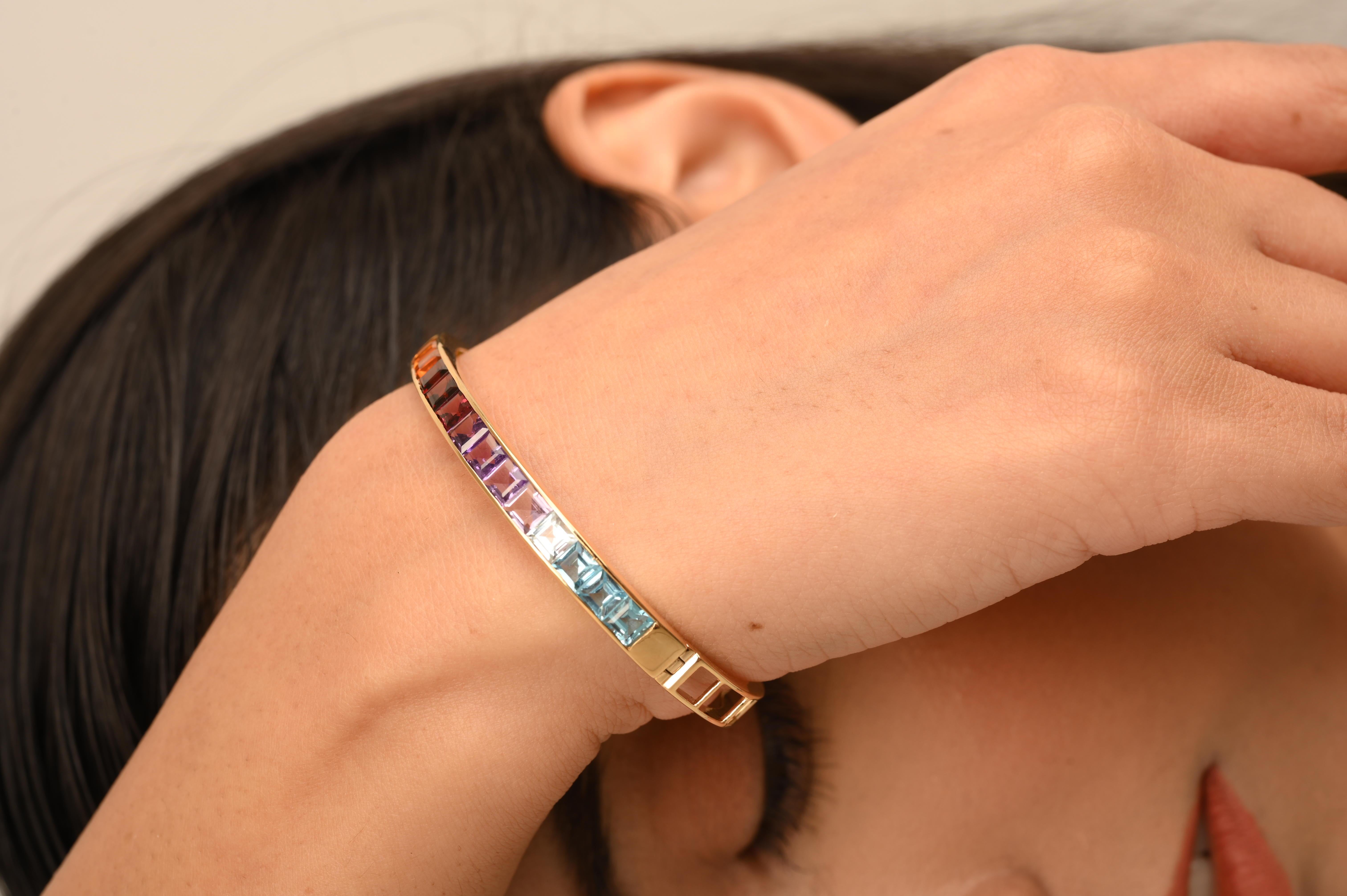 Bracciale Pride con gemme arcobaleno multicolori incastonate a canale in oro 14K da 4 mm. in vendita 5