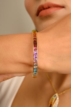 14K Gold 4MM Square Channel-set Multicolor Rainbow Gemstone Pride Bracelet