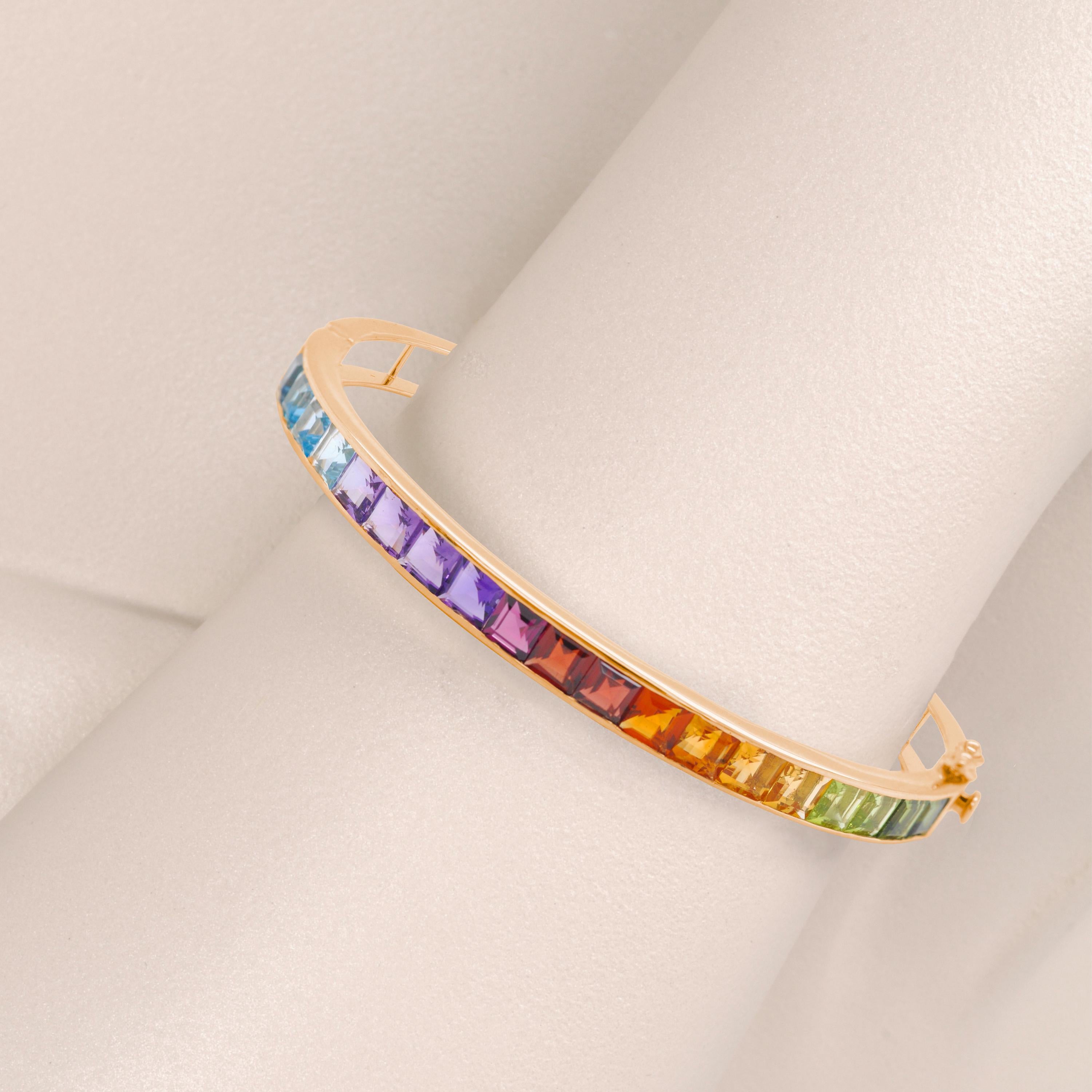 Donna Bracciale Pride con gemme arcobaleno multicolori incastonate a canale in oro 14K da 4 mm. in vendita