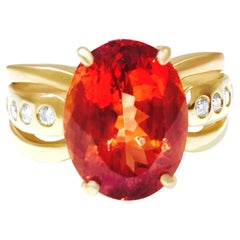 14k Gold, 5.00 CT Orange Beryl and Diamond Ring.