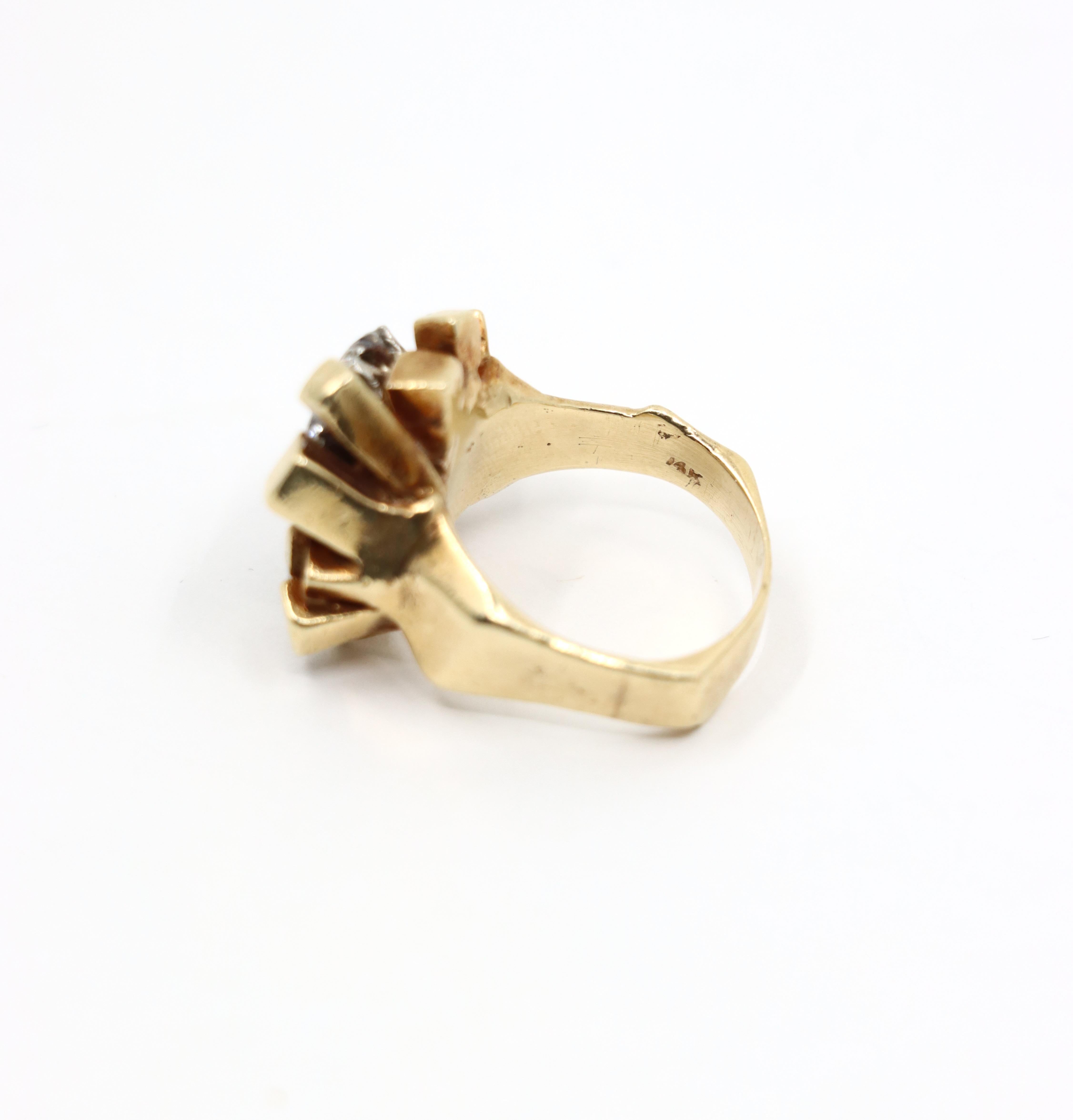 14K Gold 5.1 Karat Diamant-Cluster-Ring mit frei geformtem Nugget im Angebot 7