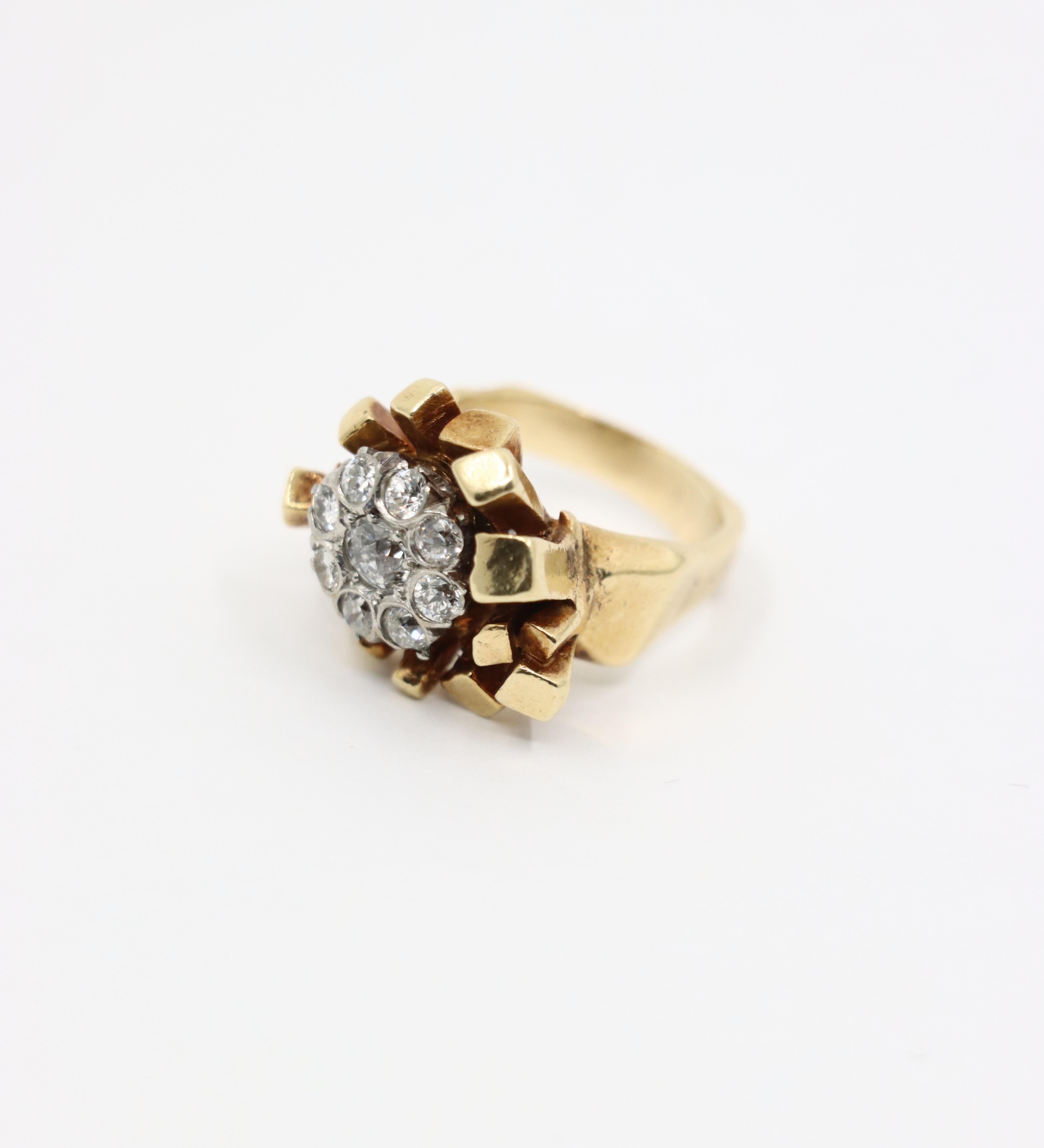 14K Gold 5.1 Karat Diamant-Cluster-Ring mit frei geformtem Nugget im Angebot 9