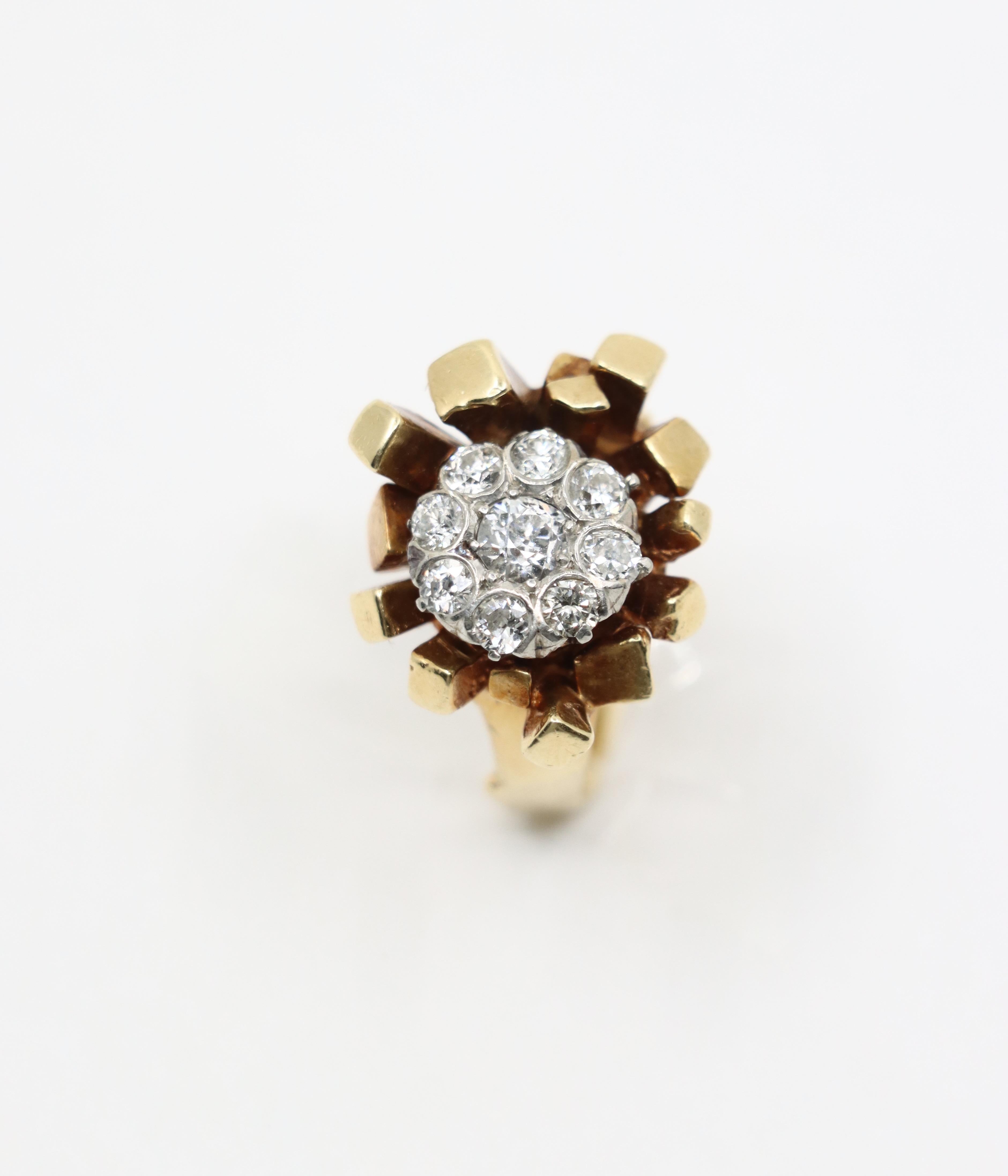 14K Gold 5.1 Karat Diamant-Cluster-Ring mit frei geformtem Nugget im Zustand „Gut“ im Angebot in Flushing, NY