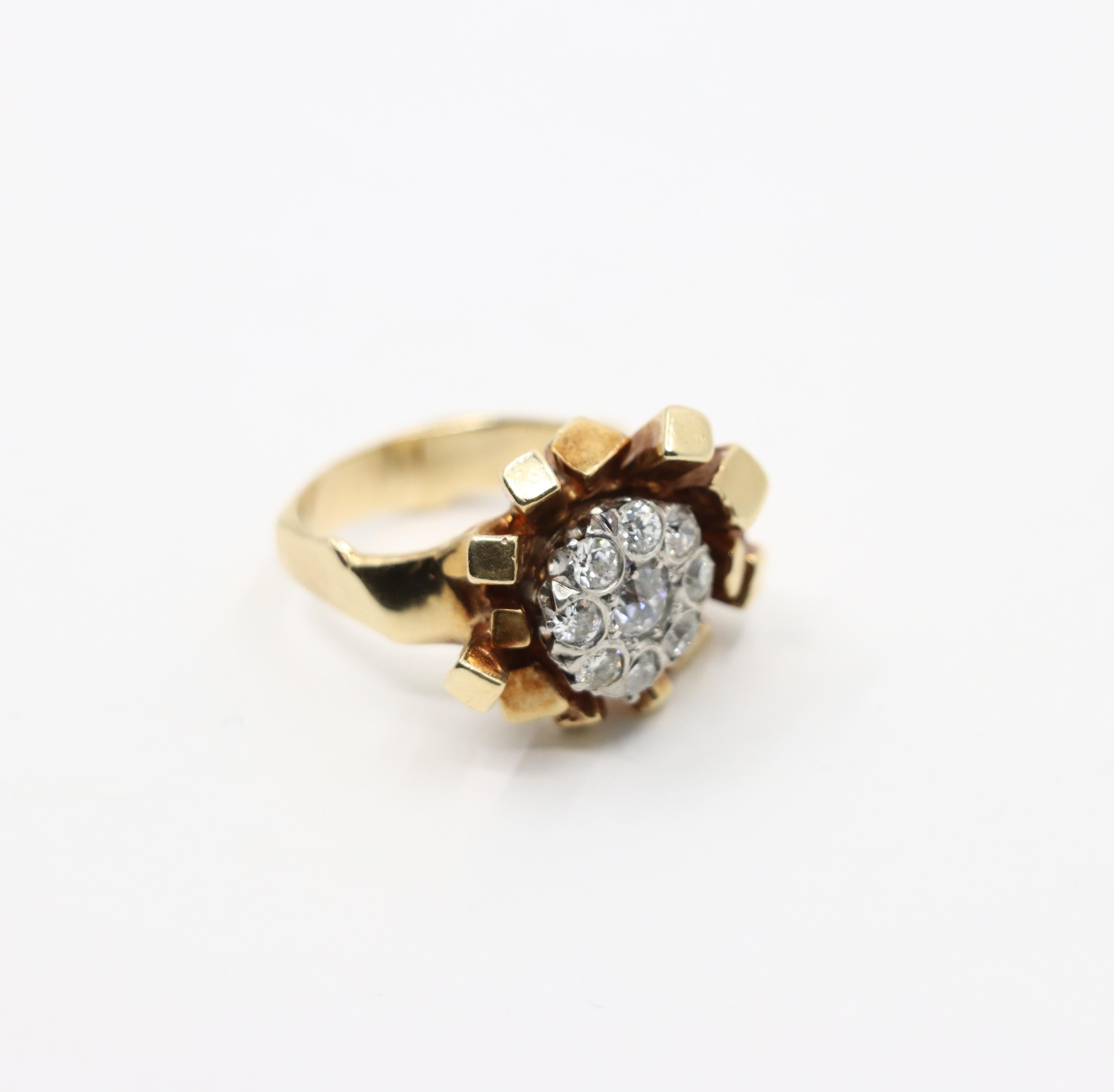 14K Gold 5.1 Karat Diamant-Cluster-Ring mit frei geformtem Nugget Damen im Angebot