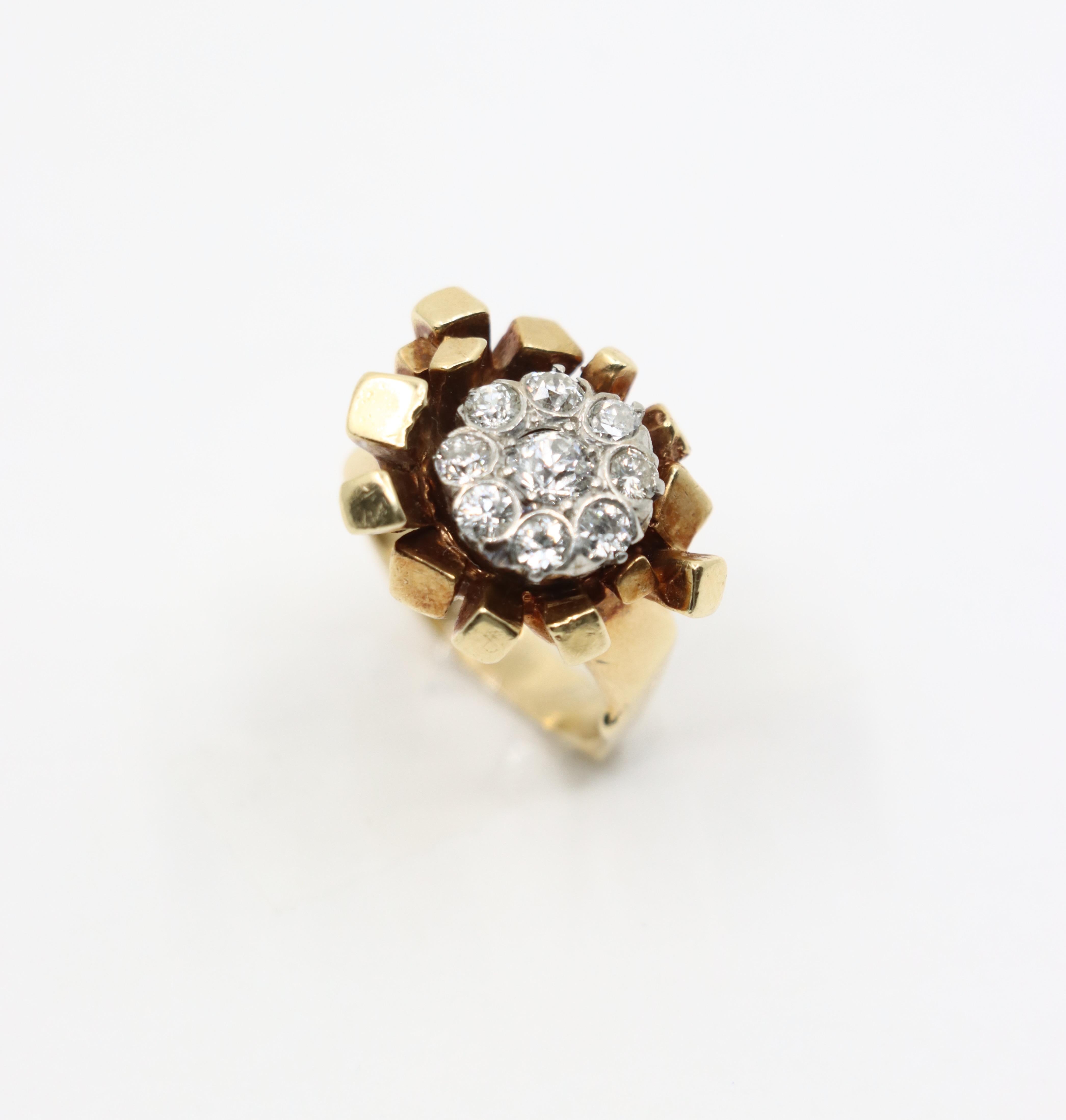 14K Gold 5.1 Karat Diamant-Cluster-Ring mit frei geformtem Nugget im Angebot 1
