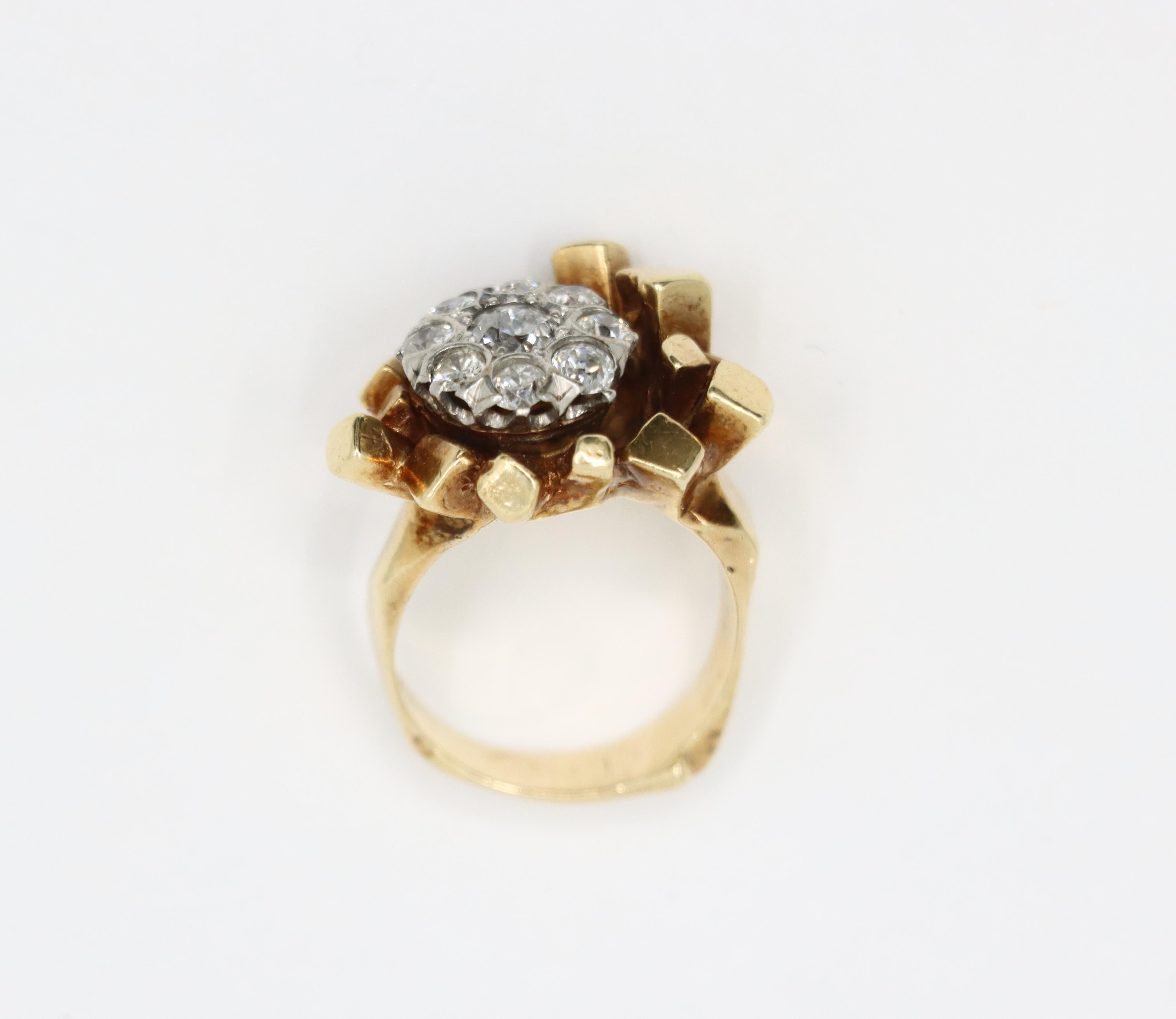 14K Gold 5.1 Karat Diamant-Cluster-Ring mit frei geformtem Nugget im Angebot 2