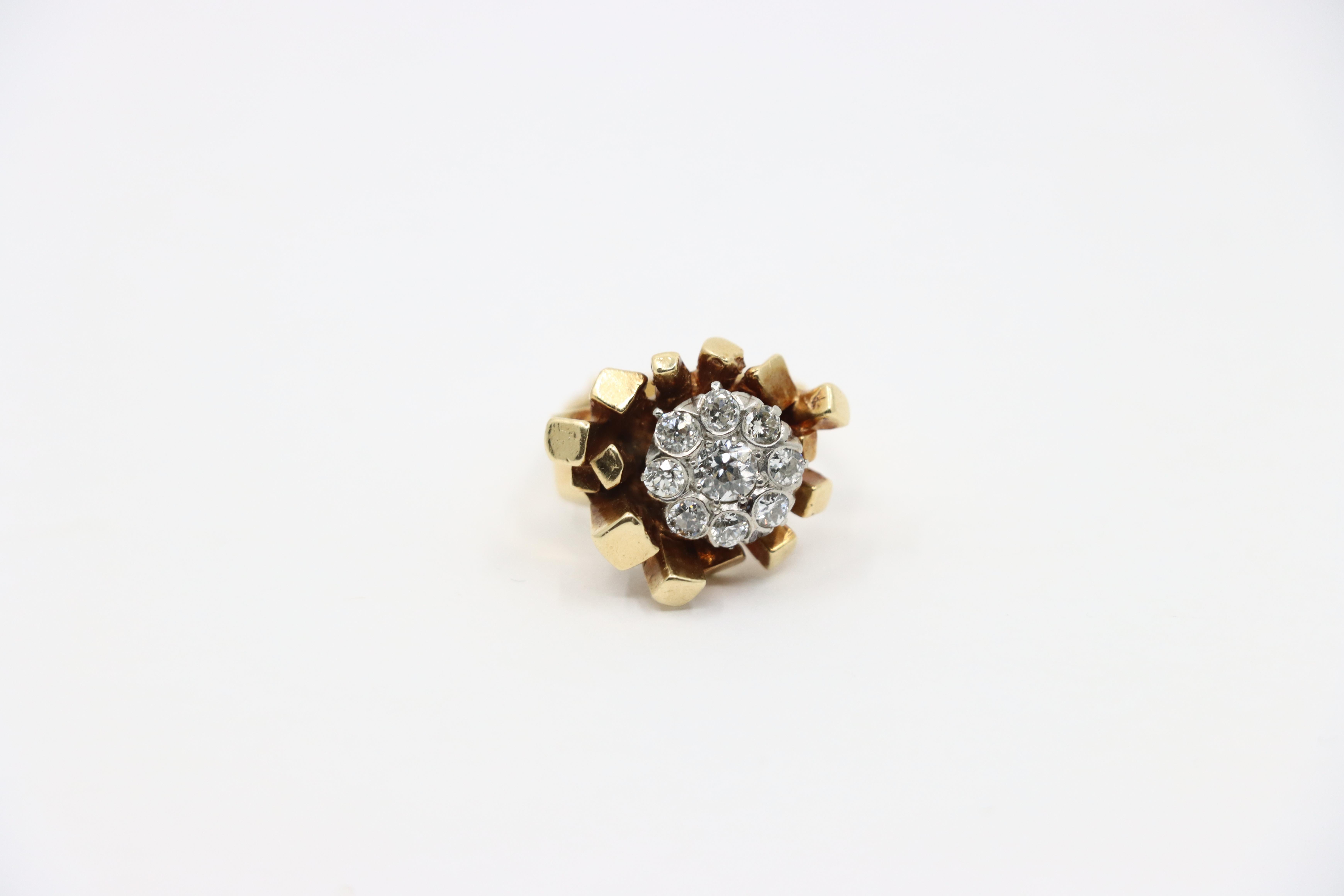 14K Gold 5.1 Karat Diamant-Cluster-Ring mit frei geformtem Nugget im Angebot 3