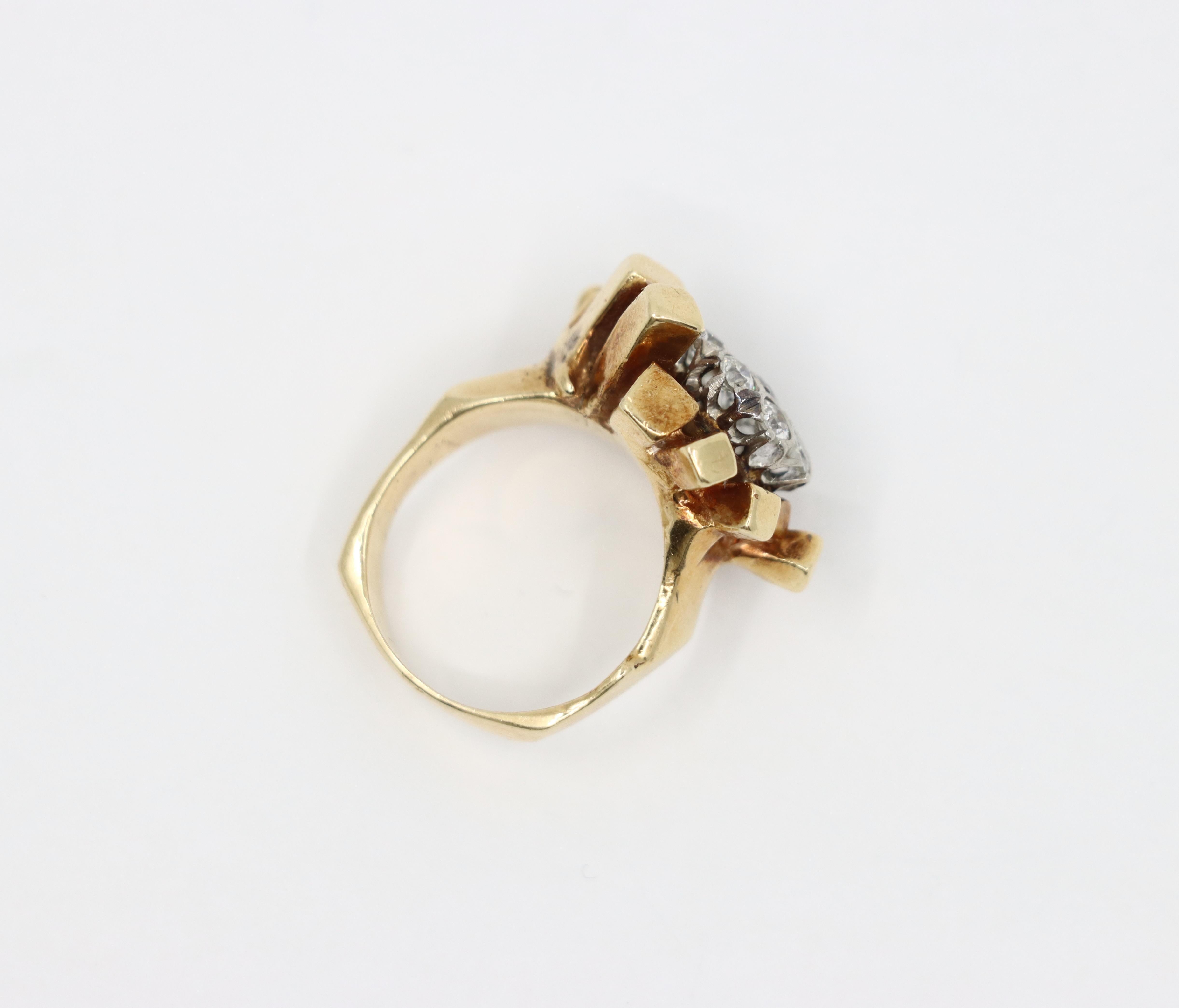 14K Gold 5.1 Karat Diamant-Cluster-Ring mit frei geformtem Nugget im Angebot 4