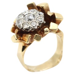 14K Gold 5.1 Carat Diamond Cluster Freeform Nugget Ring