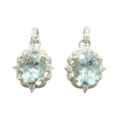 14k Gold 5.12ct Oval Genuine Natural Aquamarine Earrings with Diamonds '#C1752'