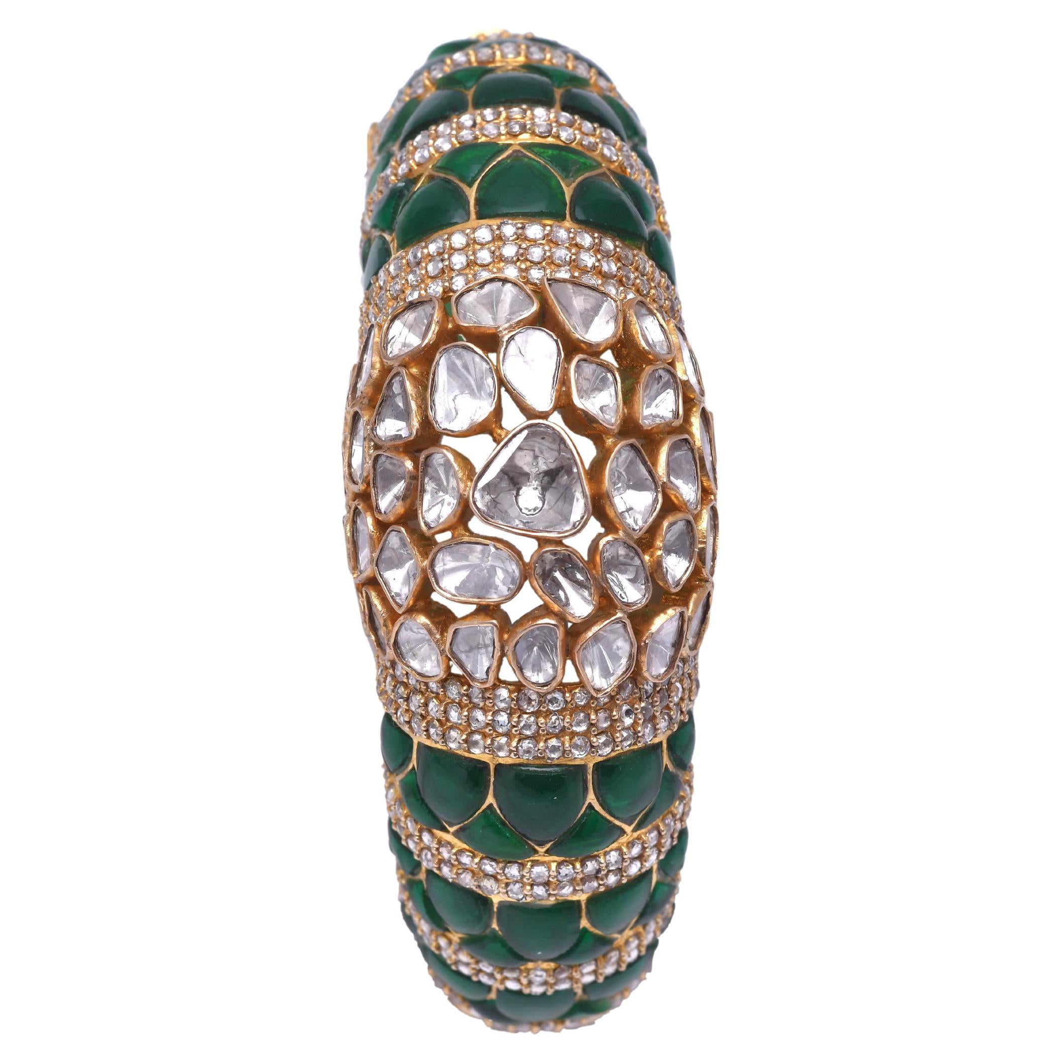 Bracciale in oro 14k con 5,30 carati Rosecut e 4,47 carati Polki e semi 13,85 carati