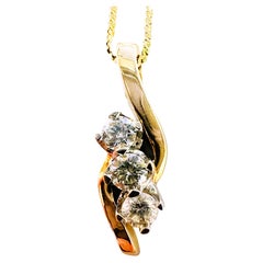 14K Gold .55 Carat Diamond Trio Pendant Necklace w/By-Pass Influences
