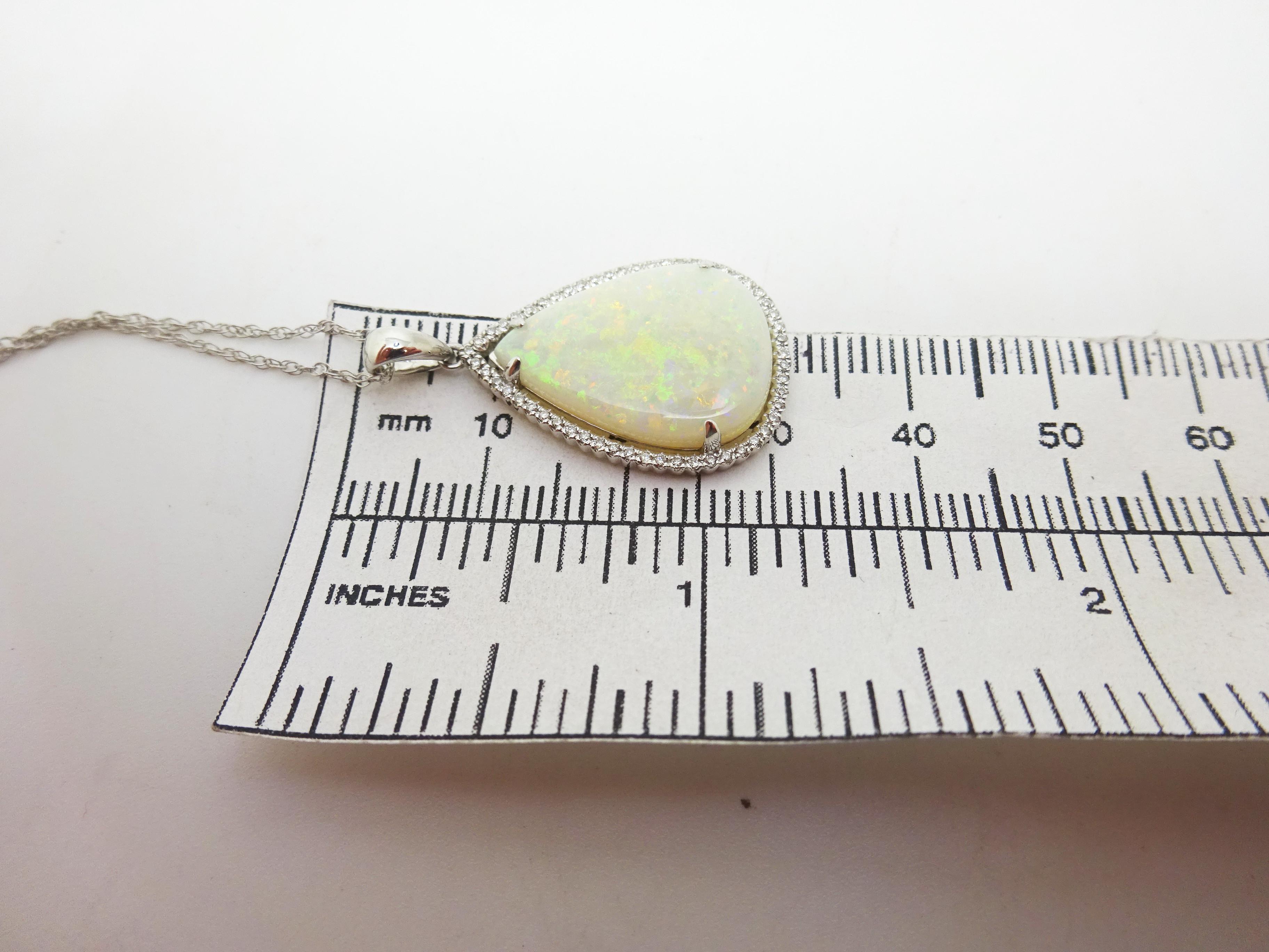 14k Gold 5.67ct Pear Genuine Natural Opal Pendant with .16ct Diamonds '#3427' For Sale 3