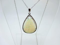 14k Gold 5.67ct Pear Genuine Natural Opal Pendant with .16ct Diamonds '#3427'