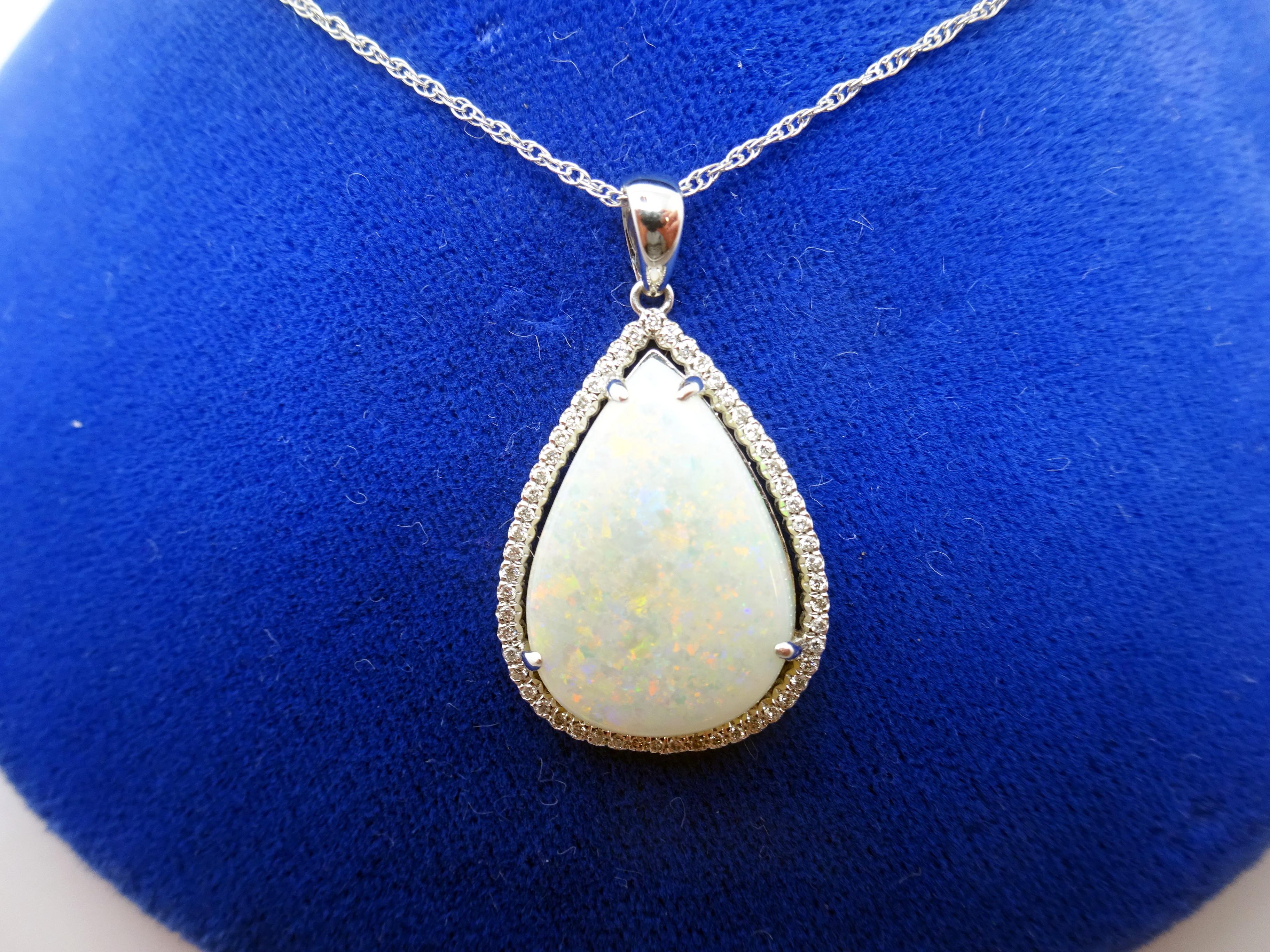 Women's 14k Gold 5.67ct Pear Genuine Natural Opal Pendant with .16ct Diamonds '#3427' For Sale