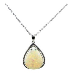 Vintage 14k Gold 5.67ct Pear Genuine Natural Opal Pendant with .16ct Diamonds '#3427'