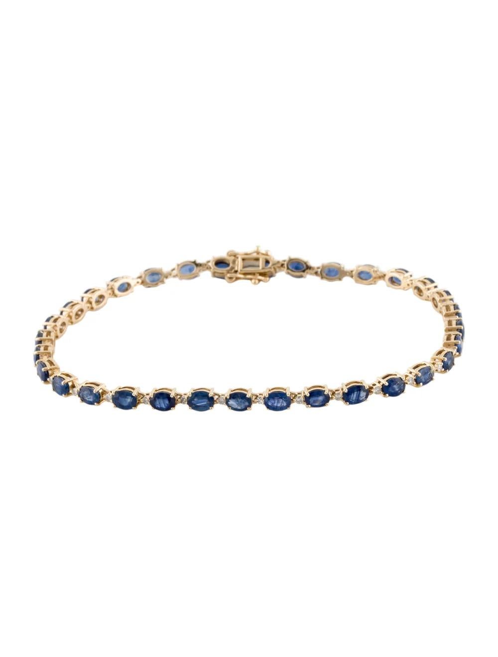 Elevate your style with this exquisite 14K Yellow Gold Bracelet, featuring a stunning 5.76 Carat Oval Modified Brilliant Sapphire, adorned with sparkling diamonds.

Specifications:

* Metal Type: 14K Yellow Gold
* Gemstone:
* Sapphire
* Carat