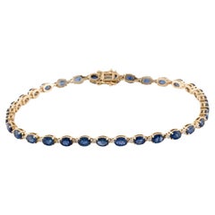 14K Gold 5.76ctw Sapphire & Diamond Link Bracelet - Elegant Statement Jewelry