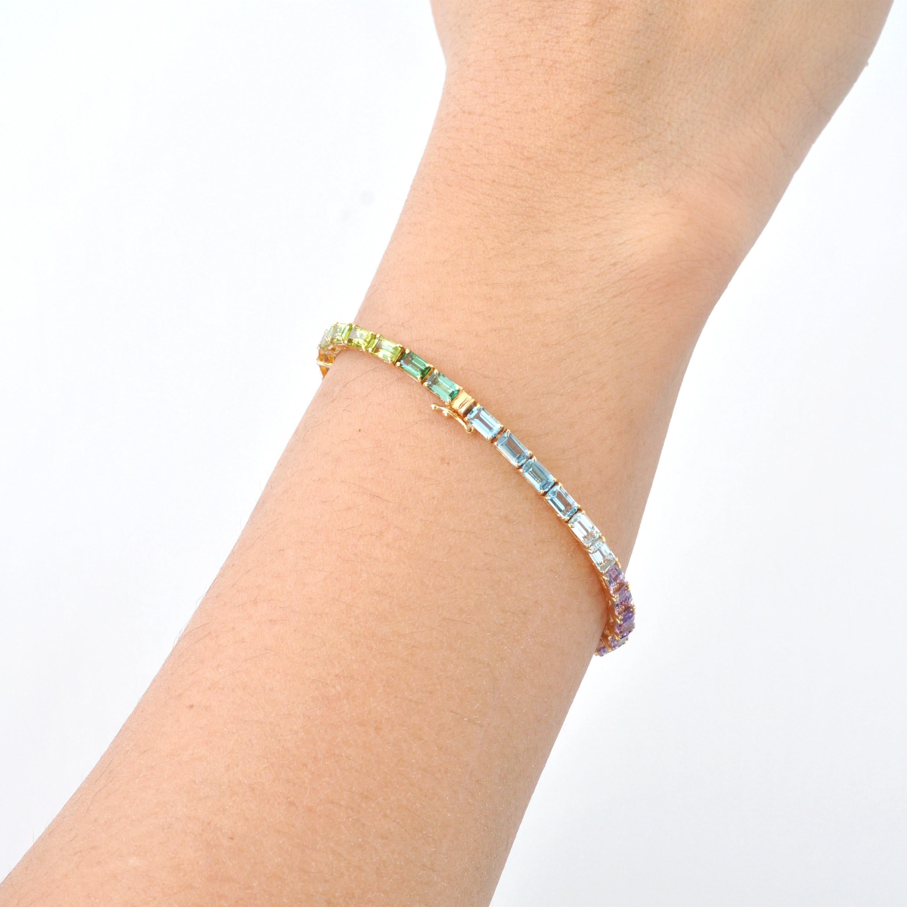 Ottagono Bracciale Tennis Line in oro 14K 5x3 MM con gemme arcobaleno taglio ottagono incastonate in vendita