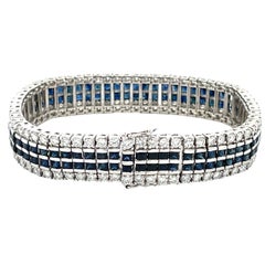 14K Gold 6.32 Carat weight of Diamond & 10.35 CTW Blue Sapphire Tennis Bracelet