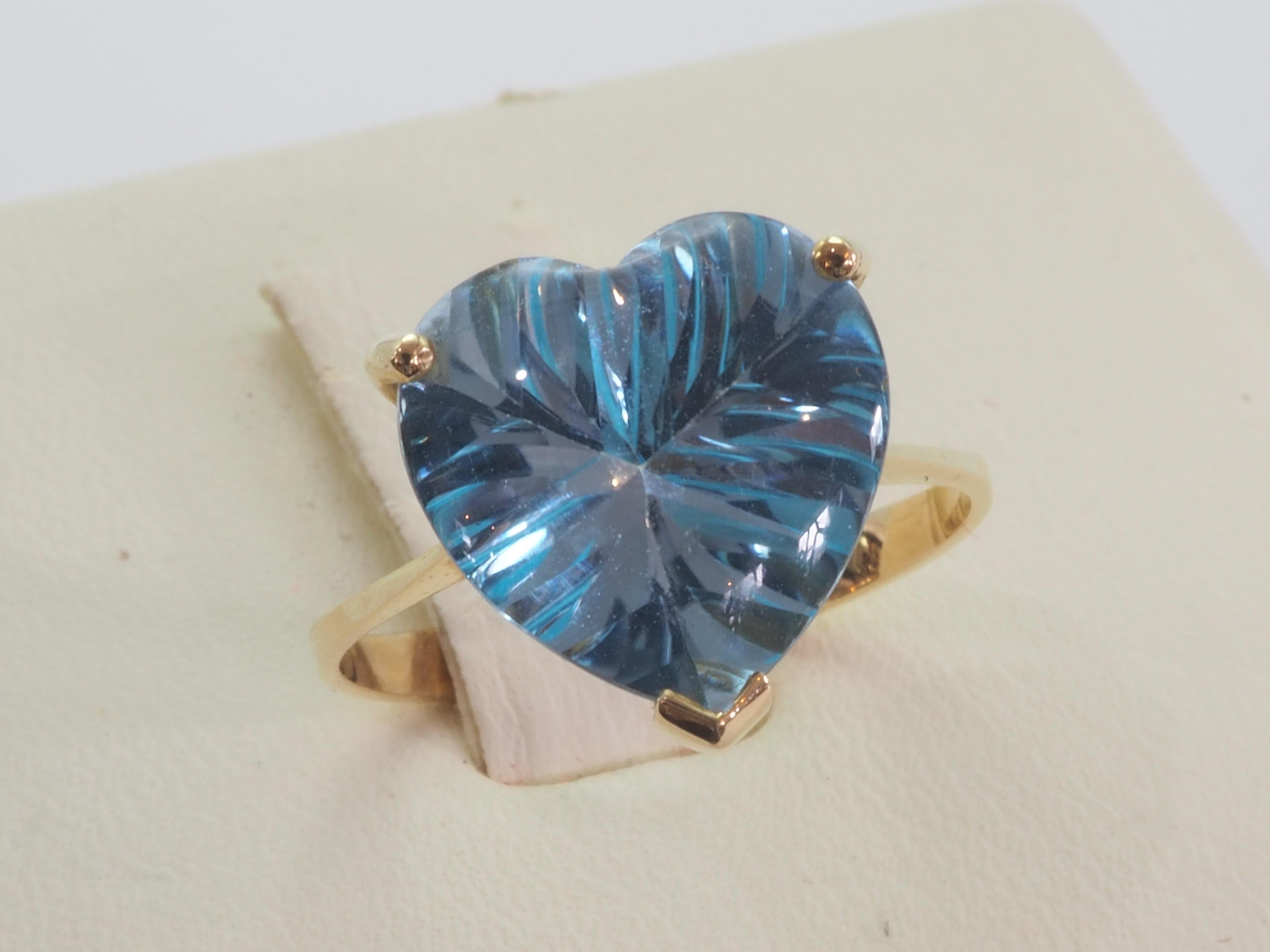 14K Gold 6,35 Karat Fancy Herzschliff Himmelblauer Topas Solitär Ring im Angebot 1
