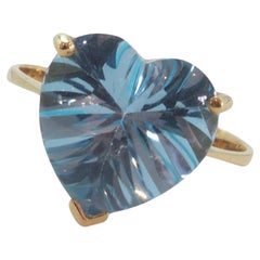 Bague solitaire en or 14 carats avec topaze bleu ciel taille cœur fantaisie de 6,35 carats