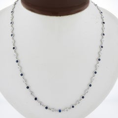 14k Gold 6.50ctw Sapphire & Diamond by the Yard 18" Link Chain Station Necklace