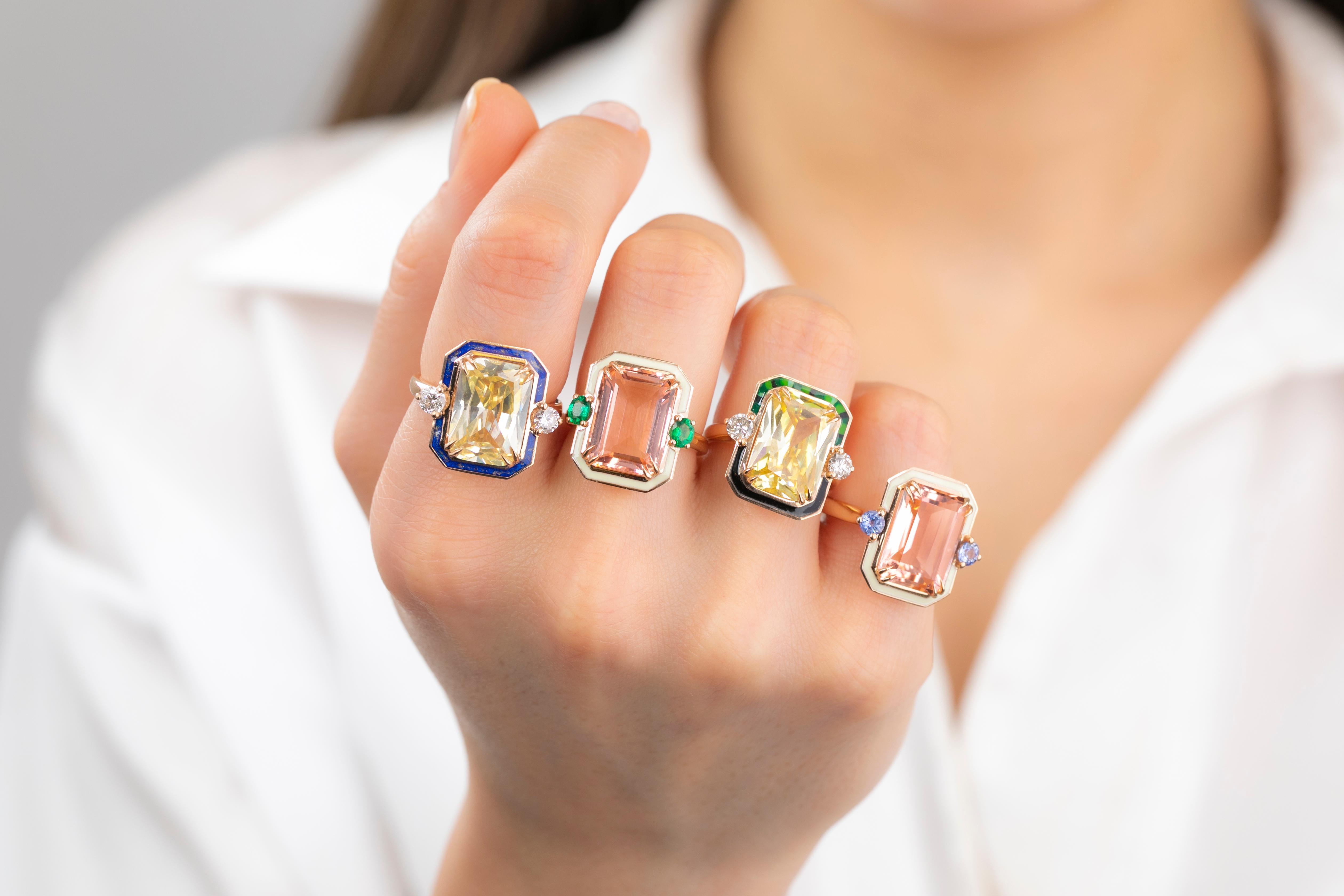 En vente :  Or 14K 6.75 Ct. Bague cocktail en topaze rose et saphir 10