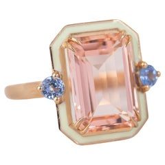14K Gold 6.75 Ct. Pink Topaz and Sapphire Cocktail Ring