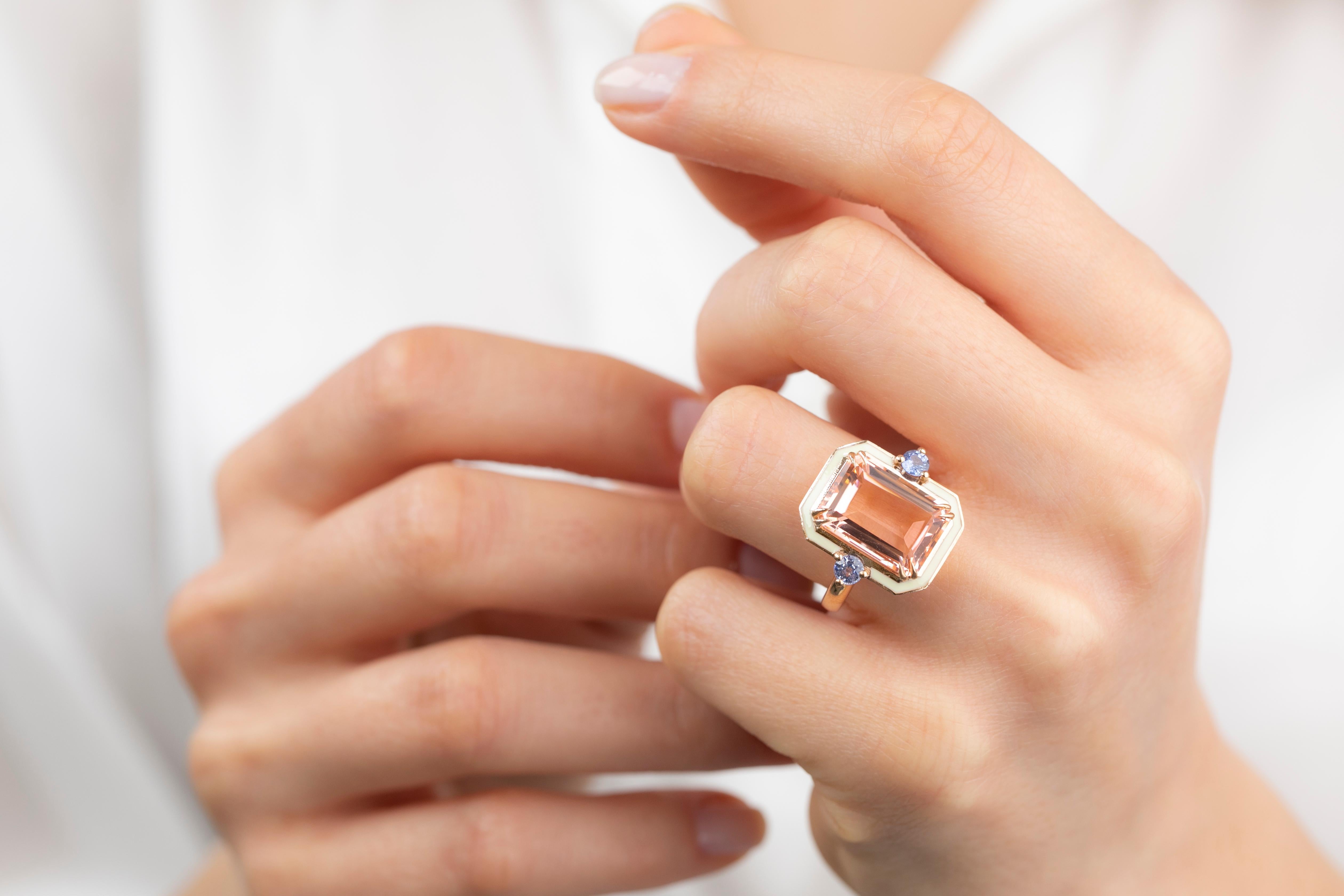 En vente :  Or 14K 6.75 Ct. Bague cocktail en topaze rose et saphir 3