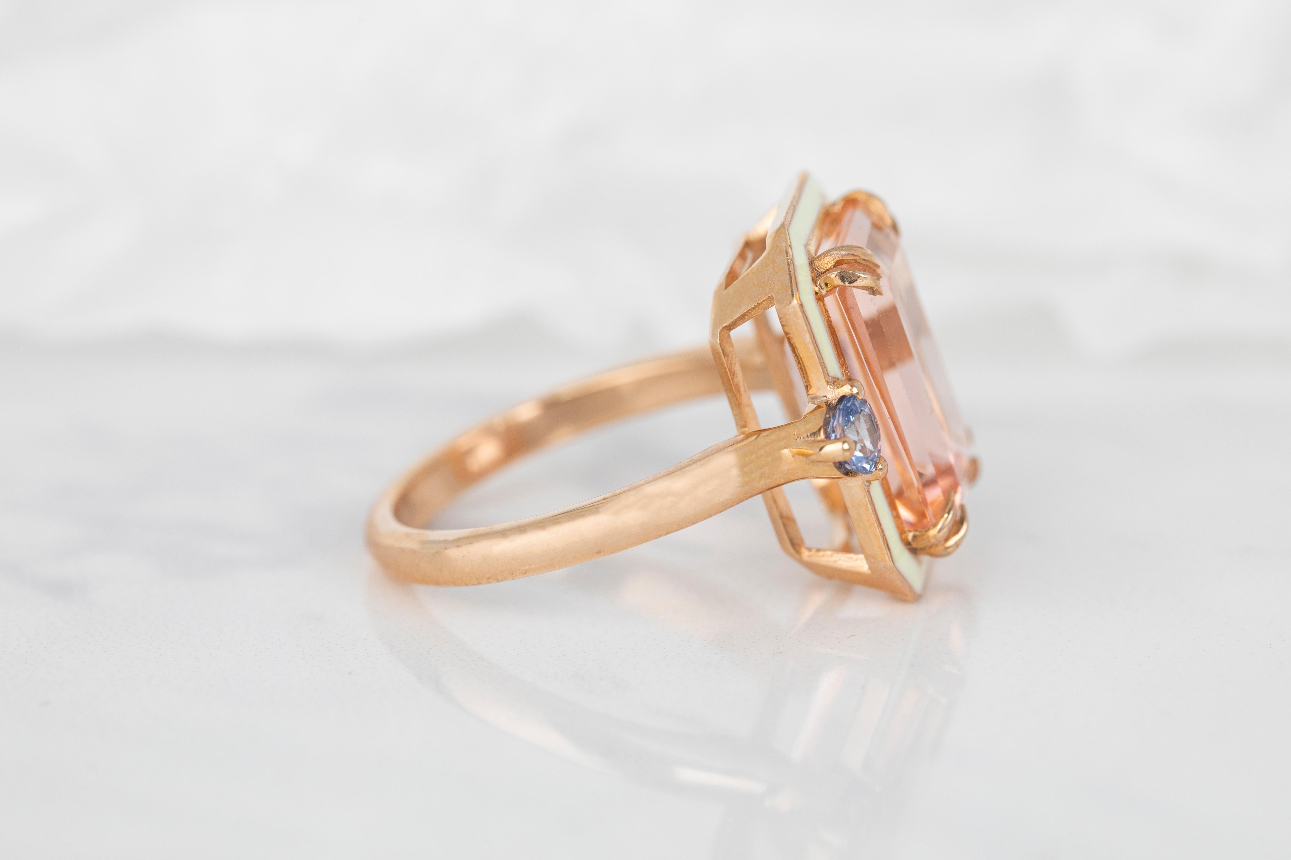 En vente :  Or 14K 6.75 Ct. Bague cocktail en topaze rose et saphir 6
