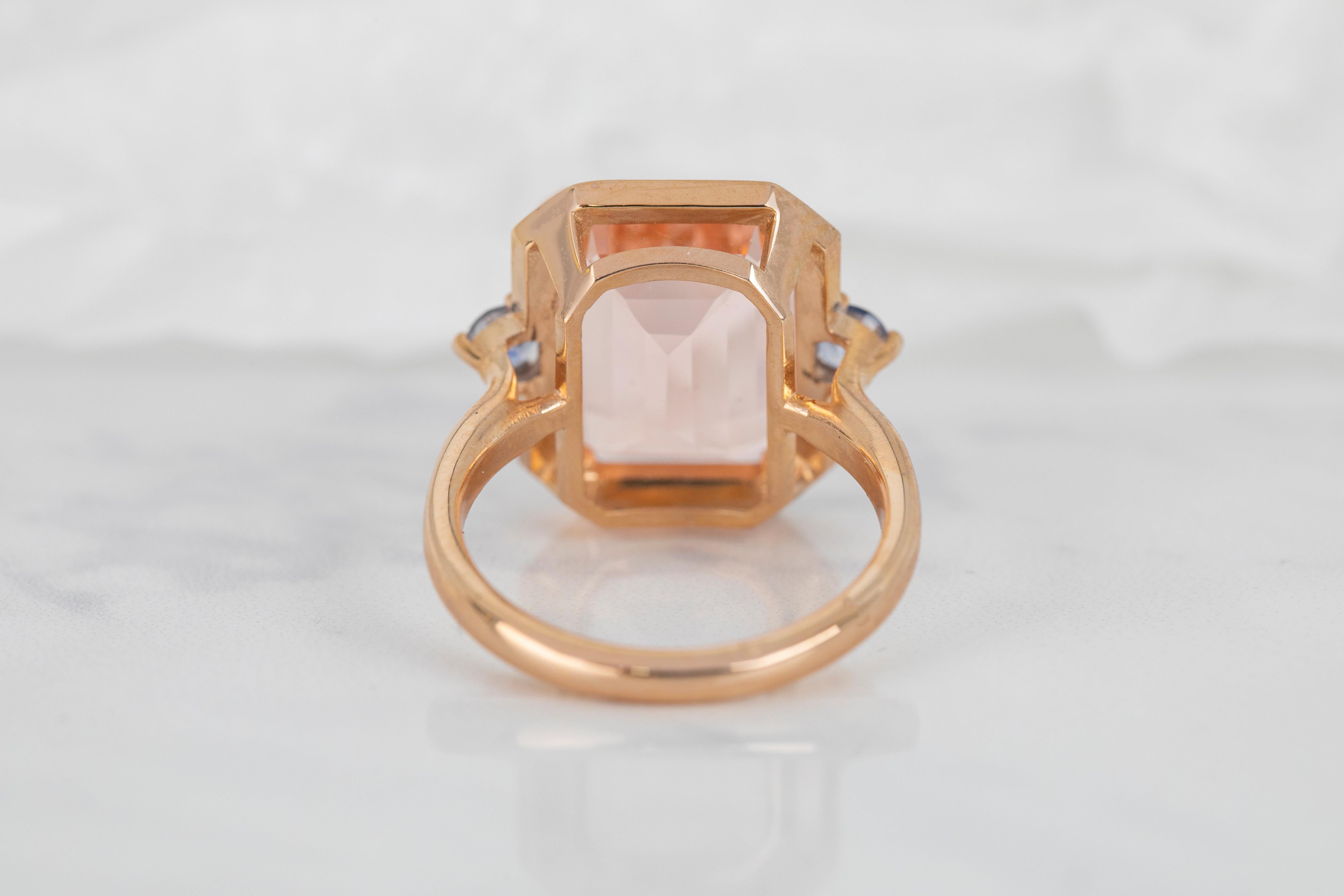 For Sale:  14K Gold 6.75 Ct. Pink Topaz and Sapphire Cocktail Ring 7