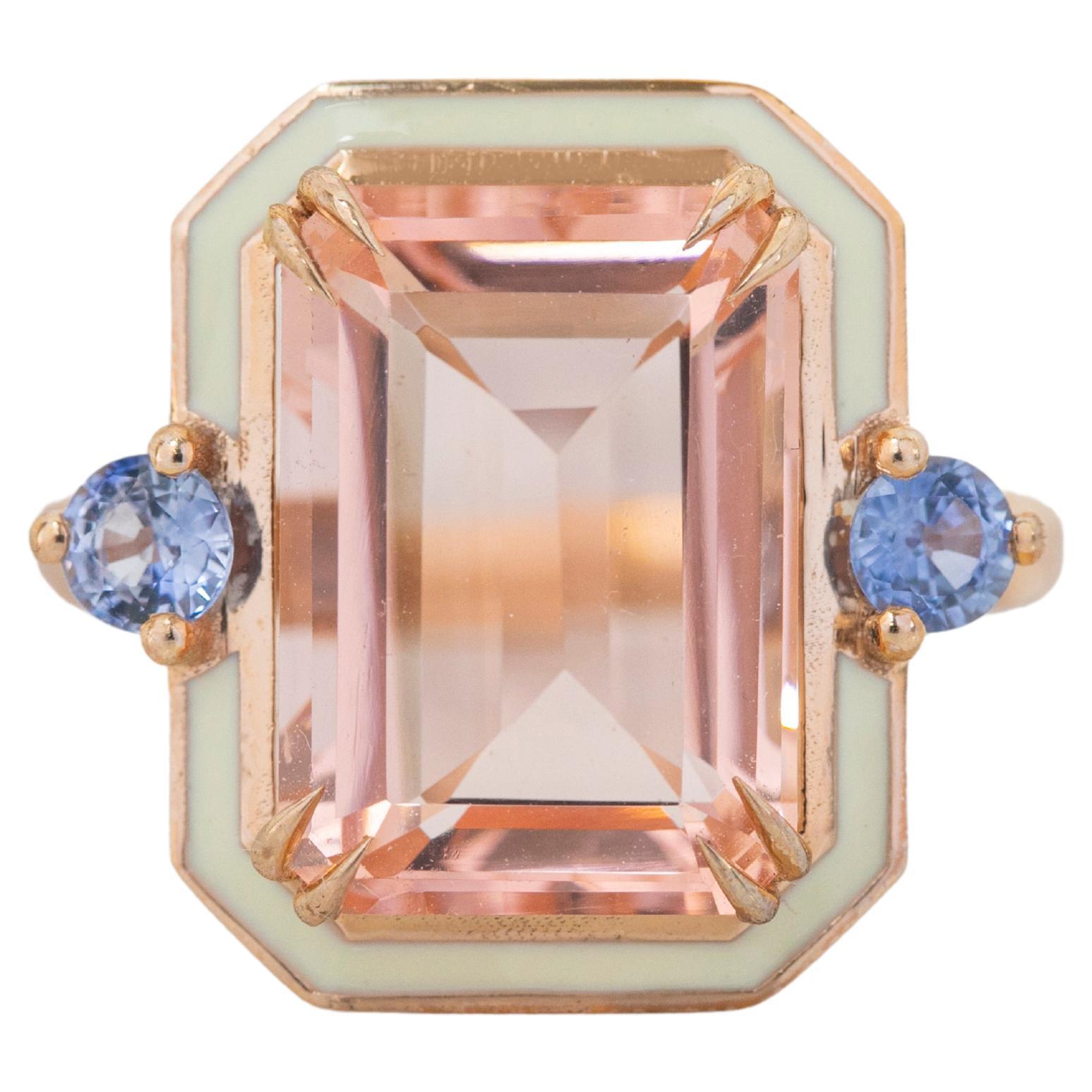 En vente :  Or 14K 6.75 Ct. Bague cocktail en topaze rose et saphir