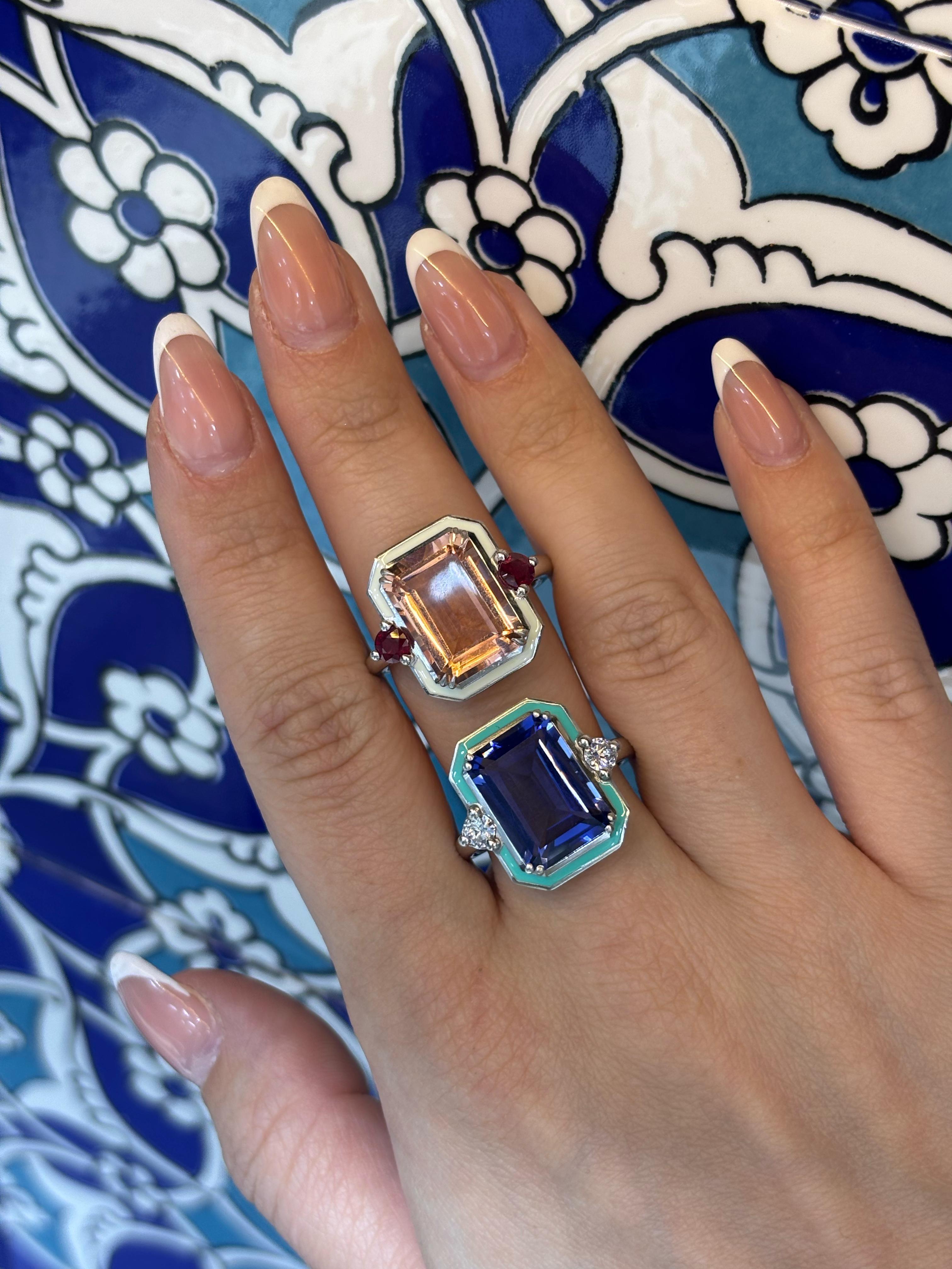 For Sale:  14K Gold 6.75 Ct Pink Topaz & Ruby Enameled Cocktail Ring 3