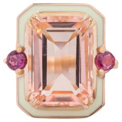 14K Gold 6.75 Ct Pink Topaz & Ruby Enameled Cocktail Ring
