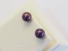 14K Gold 6.8mm Black Aubergine Sea Pearl Stud Earrings