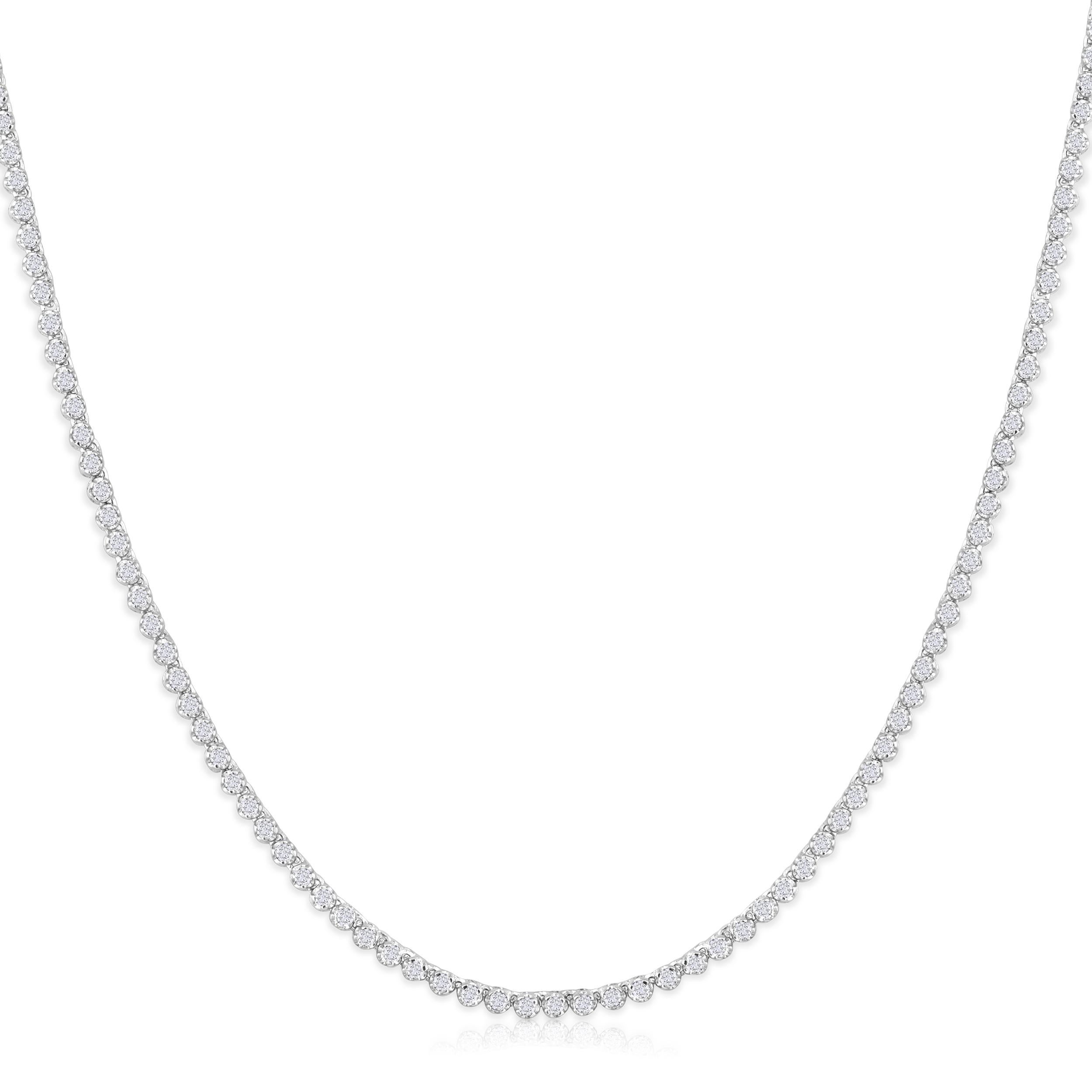 Crafted in 14.15 grams of 14K White Gold, the necklace contains 157 stones of Round Natural Diamonds with a total of 6.01 carat in G-H color and SI clarity. The necklace length is 18 inches.

CONTEMPORARY AND TIMELESS ESSENCE: Crafted in